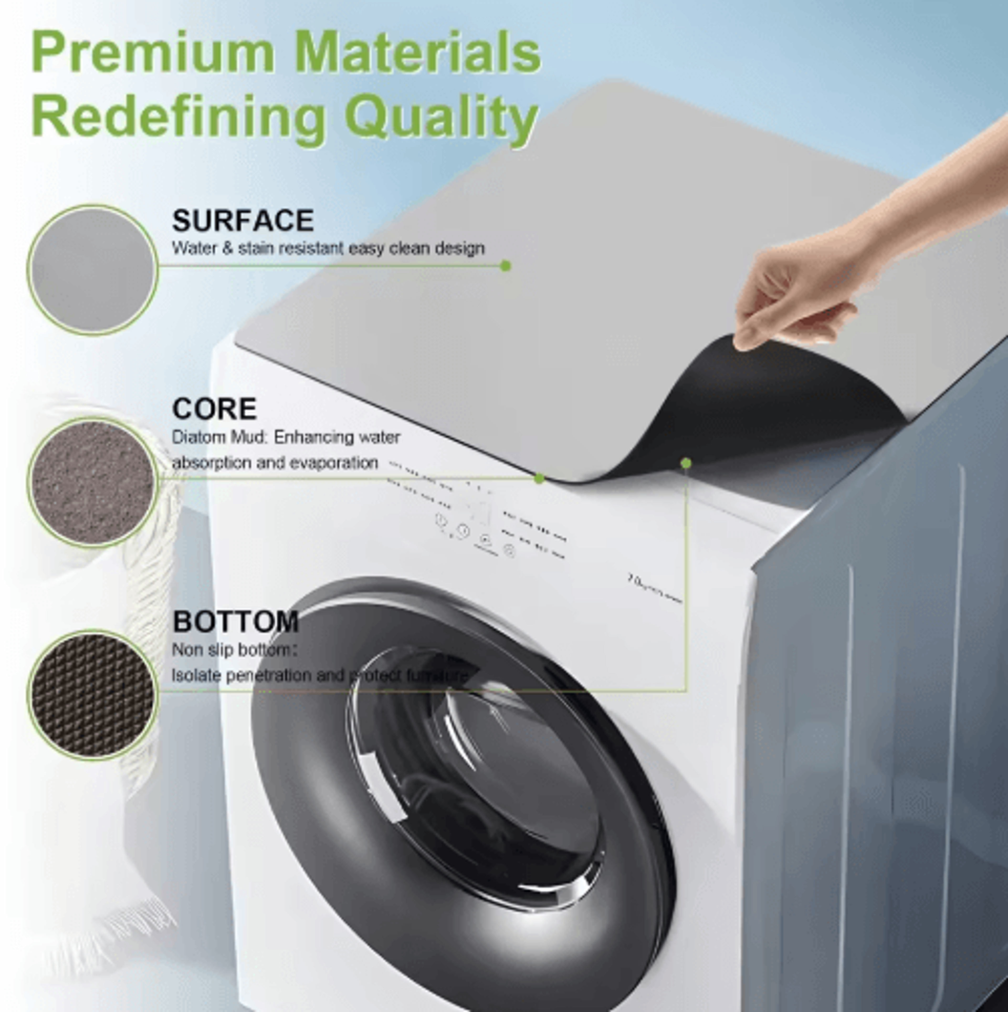 Diatomaceous Washer  Dryer Top Protector Mat  QuickDry Washing Machine Cover Pad 7