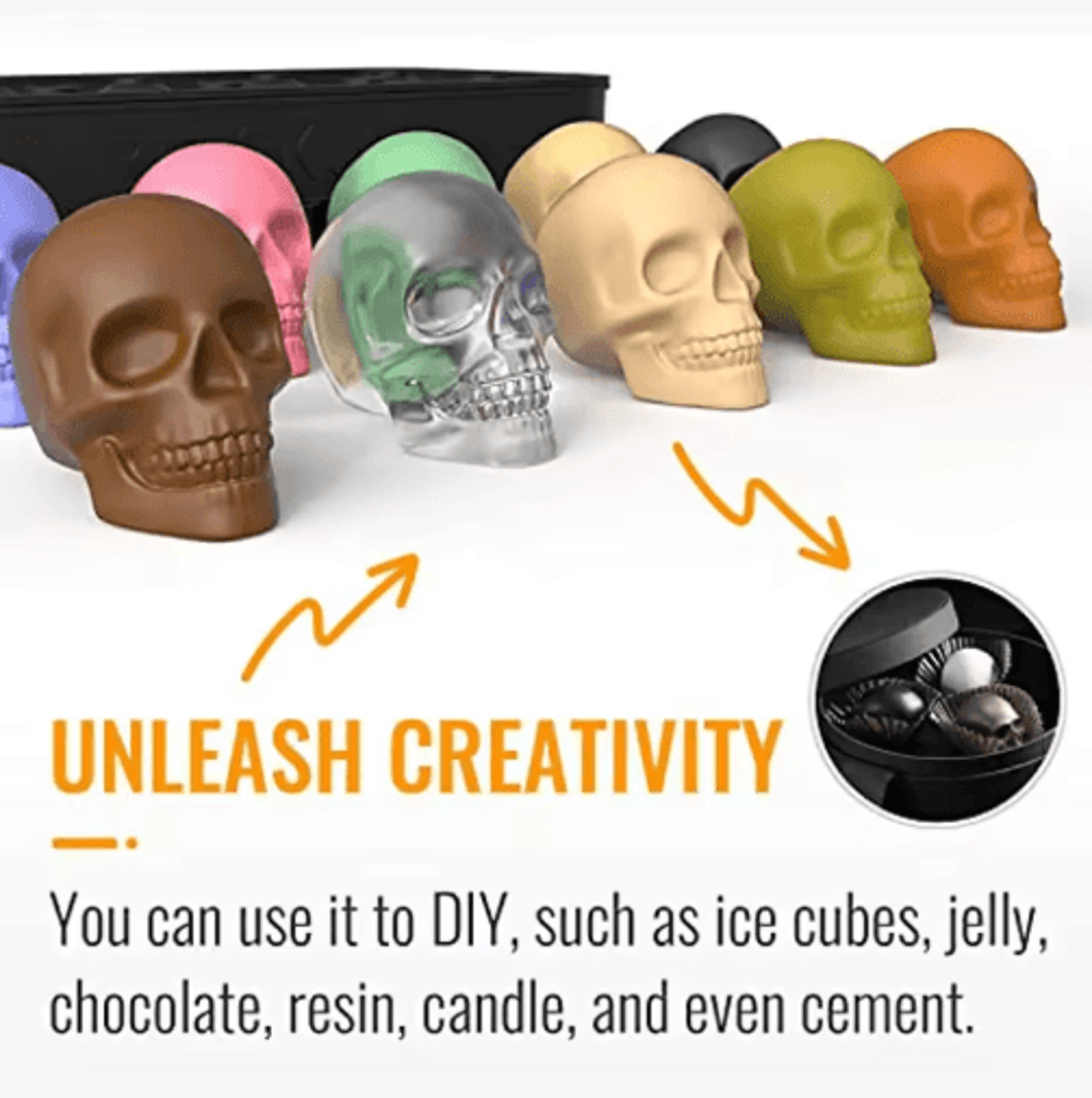 3D Skull Ice Cube Tray  10Cavity Silicone Skull Mold With Funnel For Whiskey  Baking 8