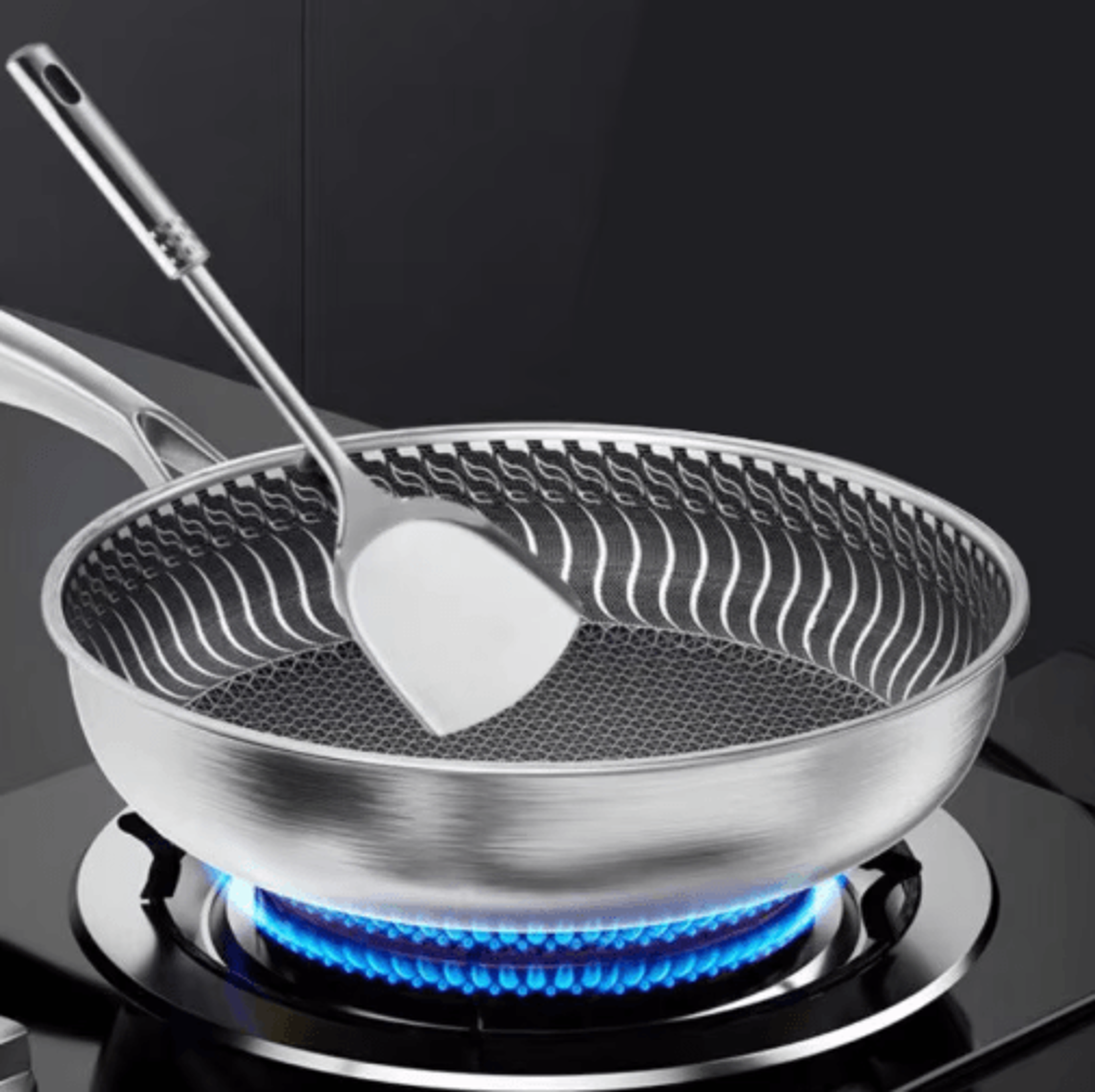 TriPly 316 Stainless Steel Honeycomb Frying Pan  WholeBody Wok Skillet For All Stoves 0