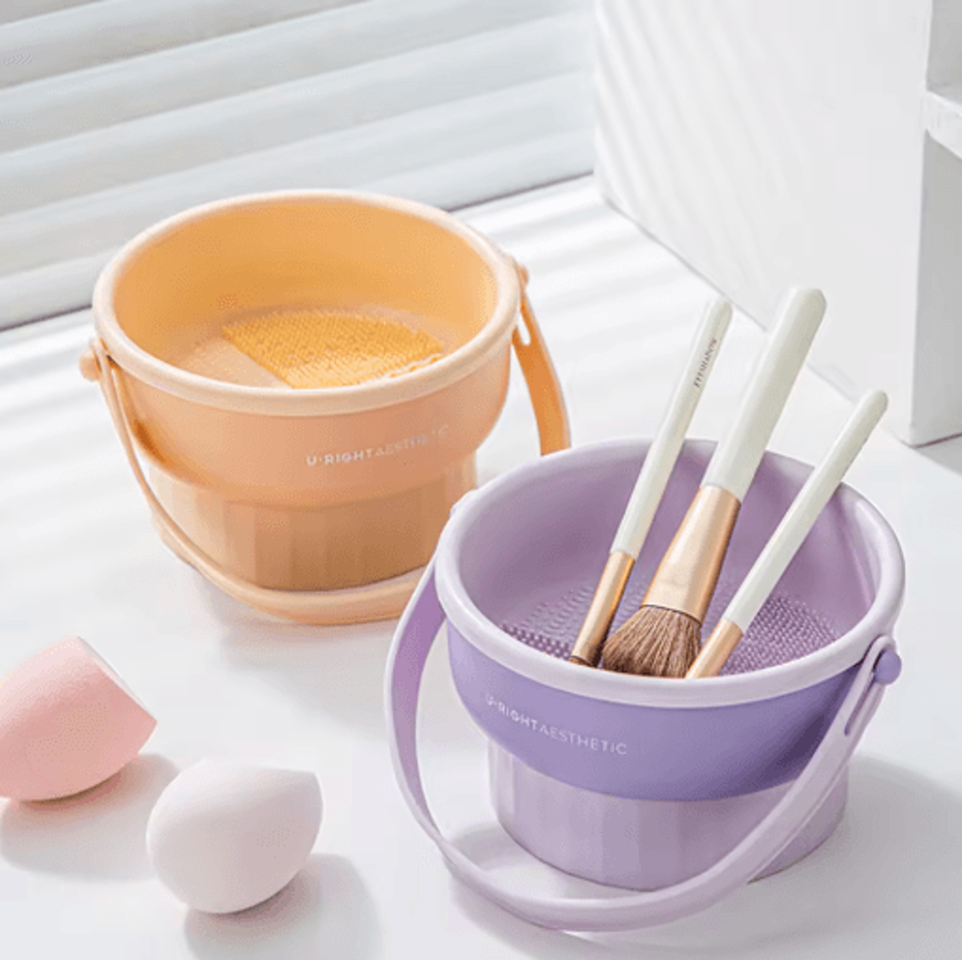 Makeup Brush Cleaning Bowl Set With Silicone Drying Rack  Beauty Sponge  Puff Cleaner 6
