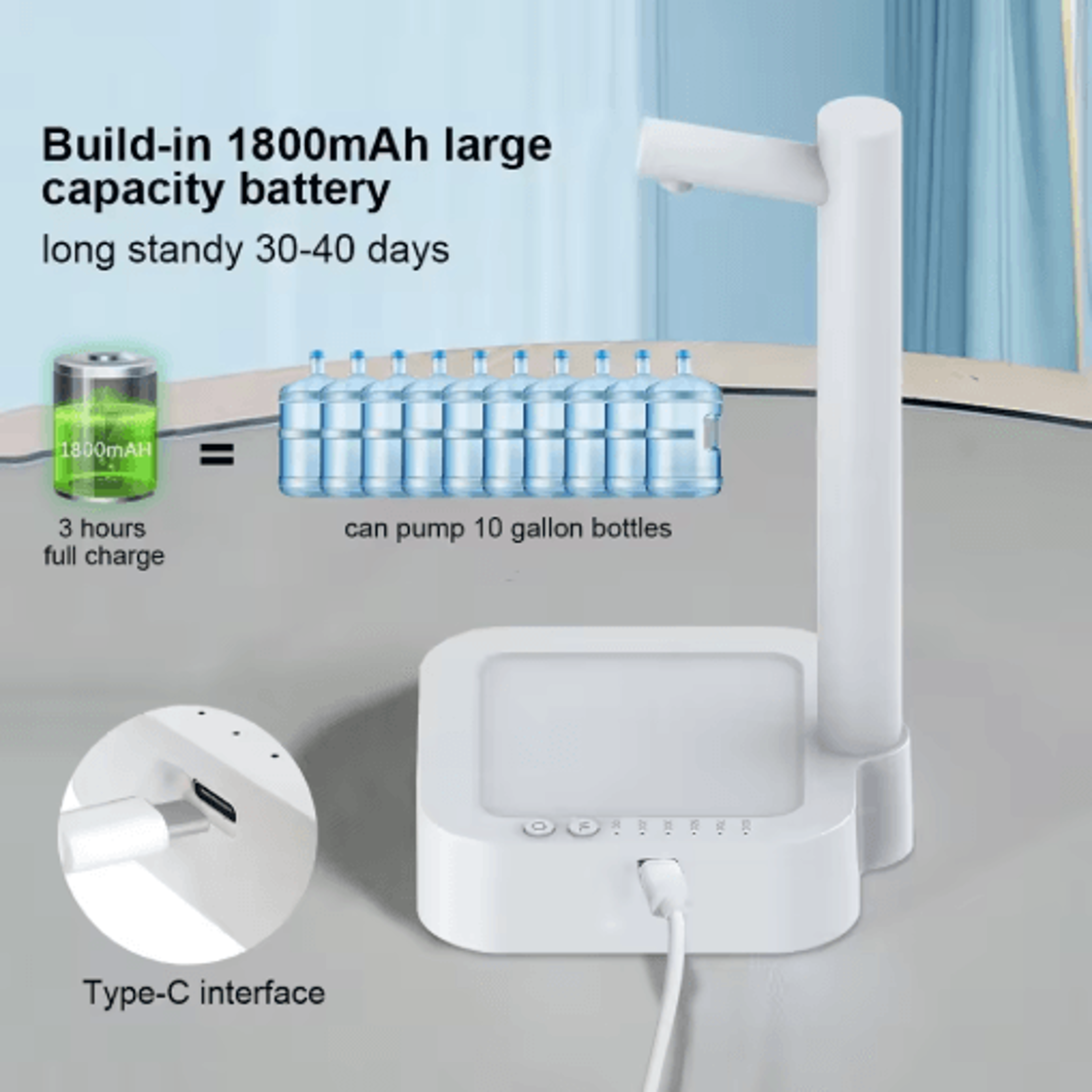 Automatic Desktop Water Bottle Dispenser  Smart Rechargeable Electric Water Pump 6