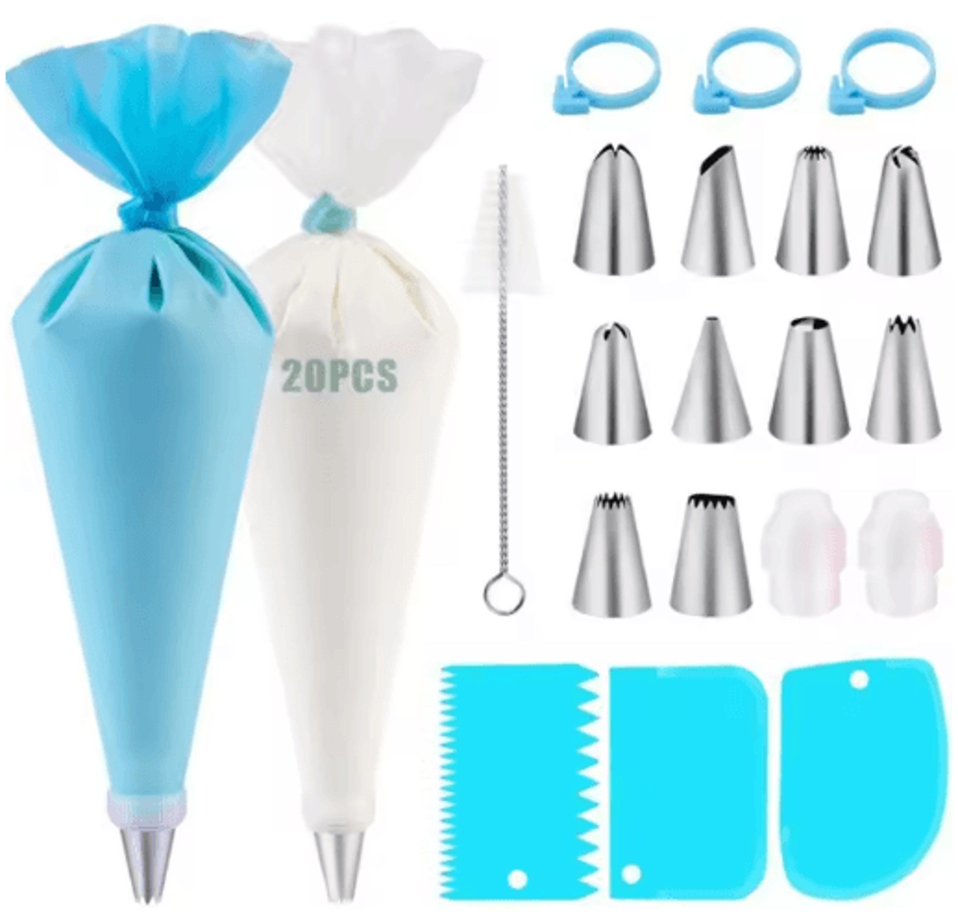 40Piece Silicone Piping Bags  Tips Set  Reusable Cake Decorating Kit With Stainless Steel Nozzles 1