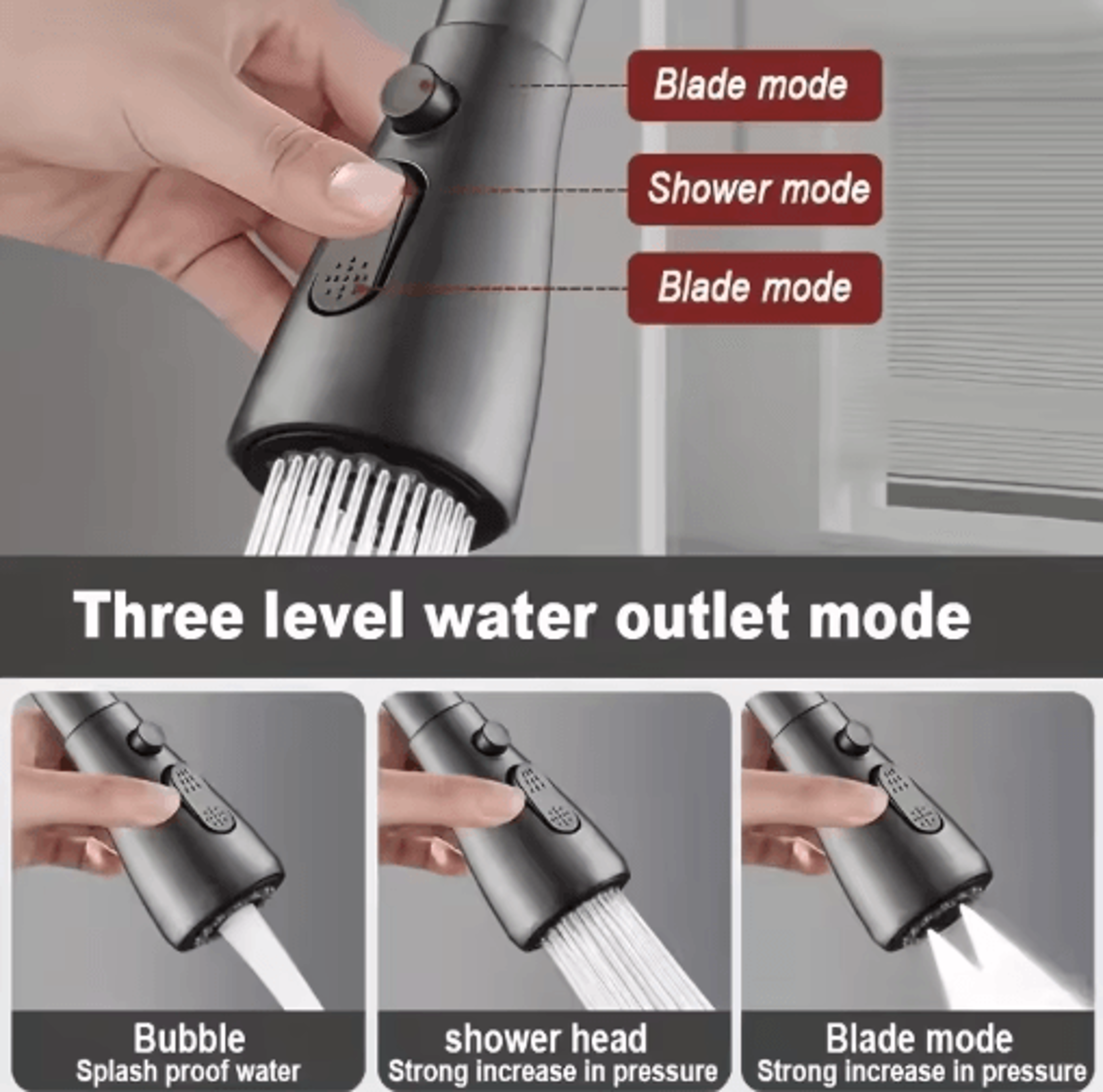 PullOut Kitchen Faucet Sprayer Nozzle With 3 Water Modes 10