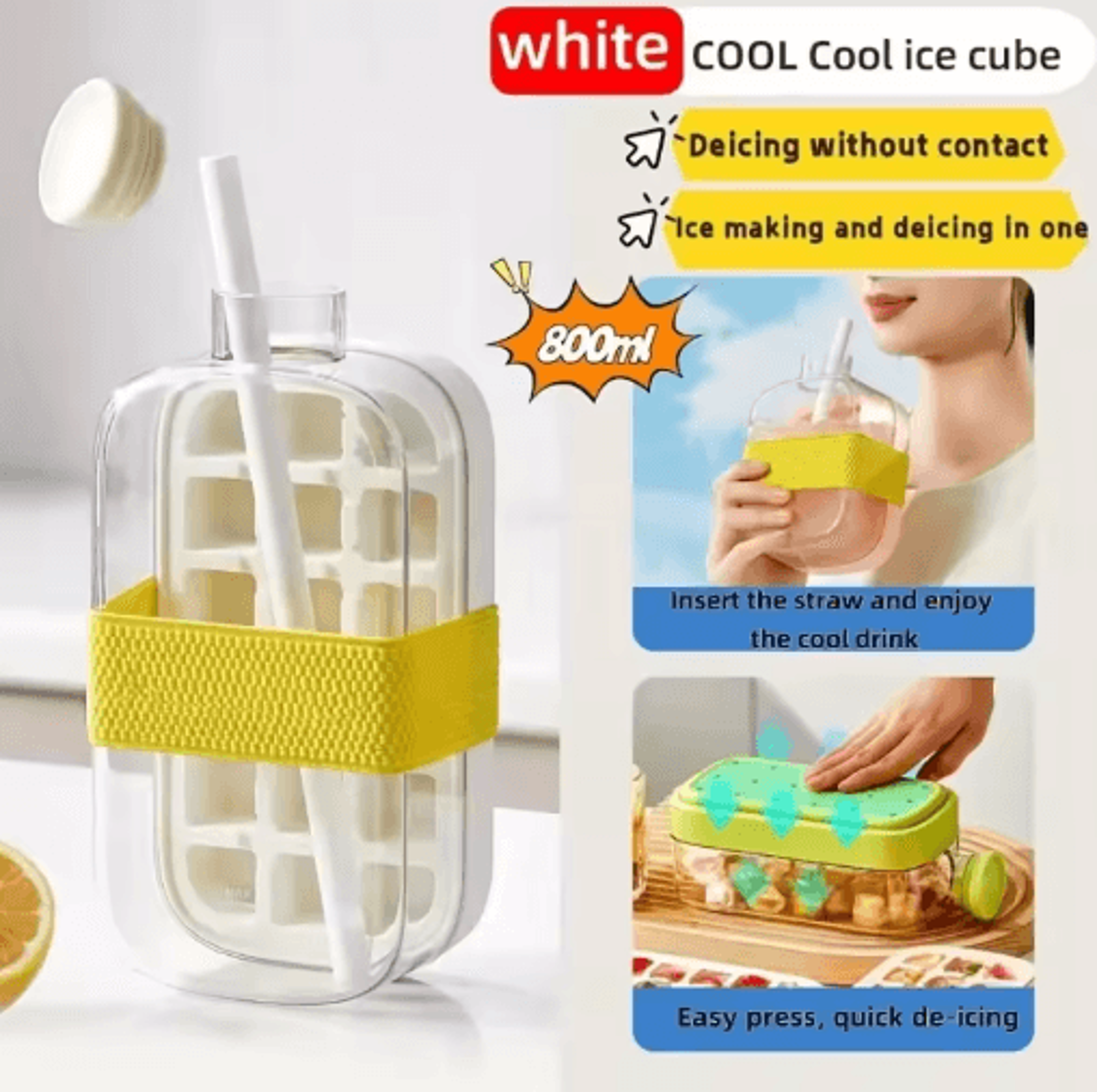 12Grid LargeCapacity Ice Cube Tray  Water Bottle Combo With Lid 0