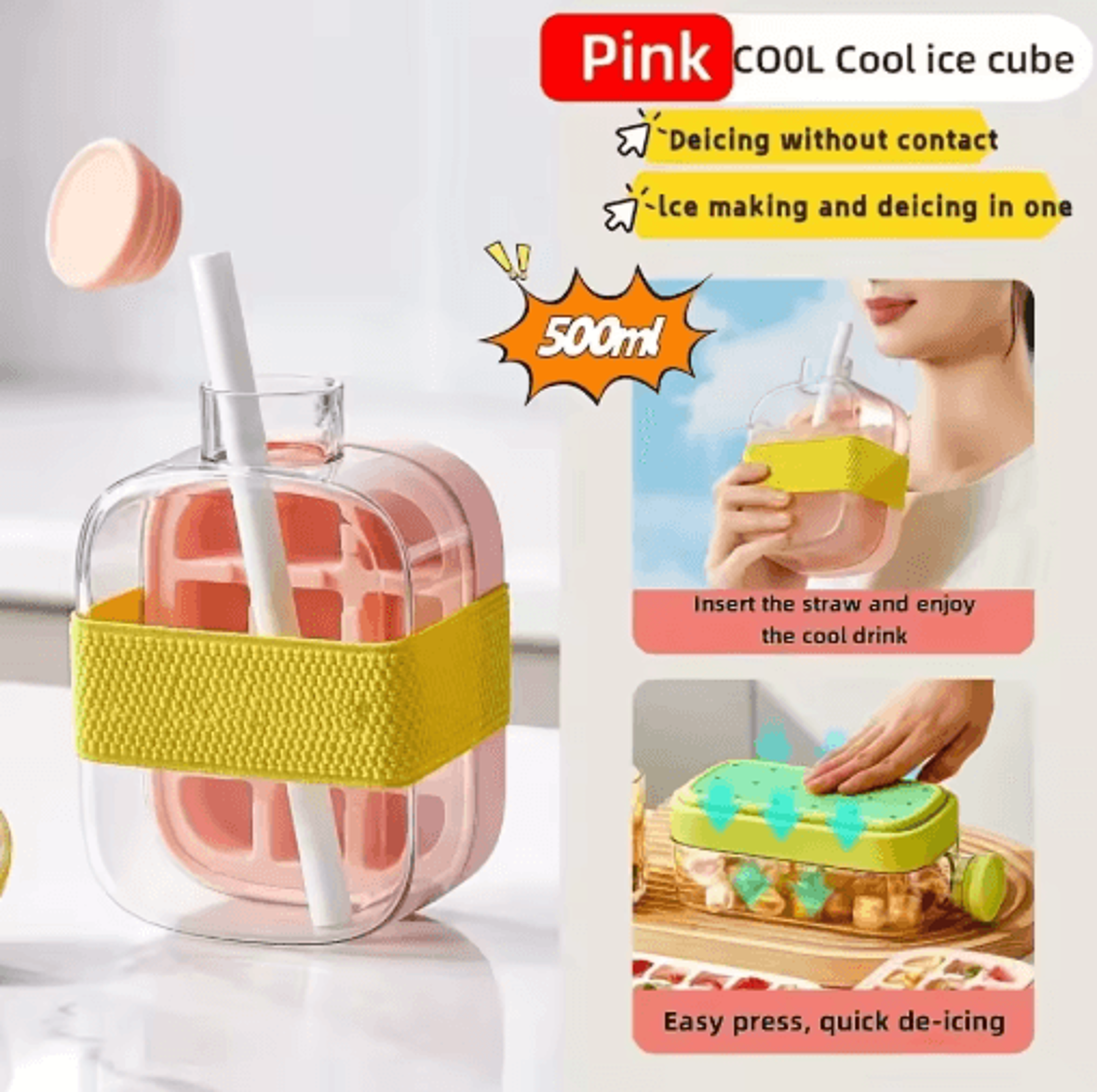 12Grid LargeCapacity Ice Cube Tray  Water Bottle Combo With Lid 4