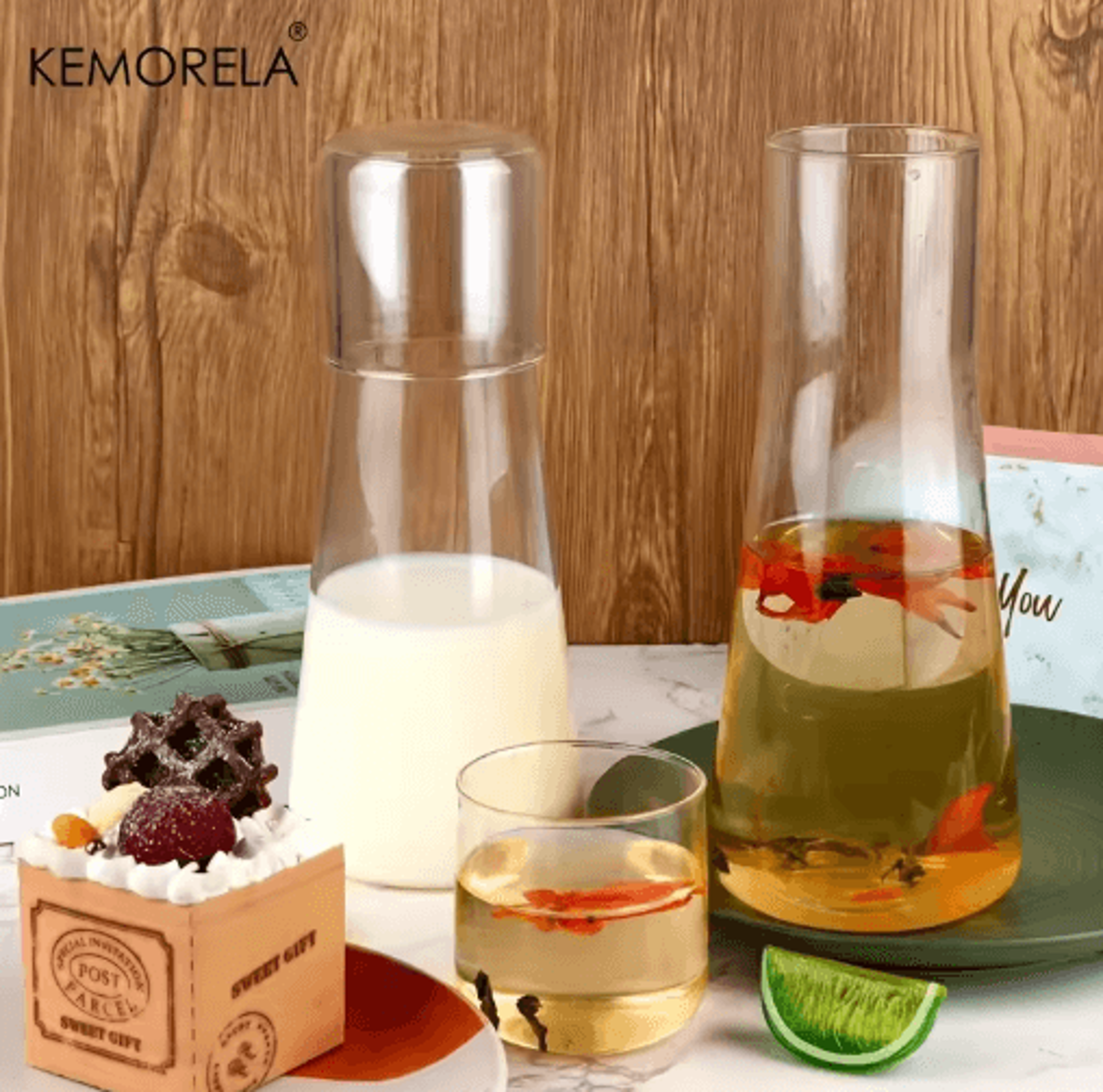 30oz Clear Borosilicate Glass Bedside Water Carafe Set With Tumbler 4