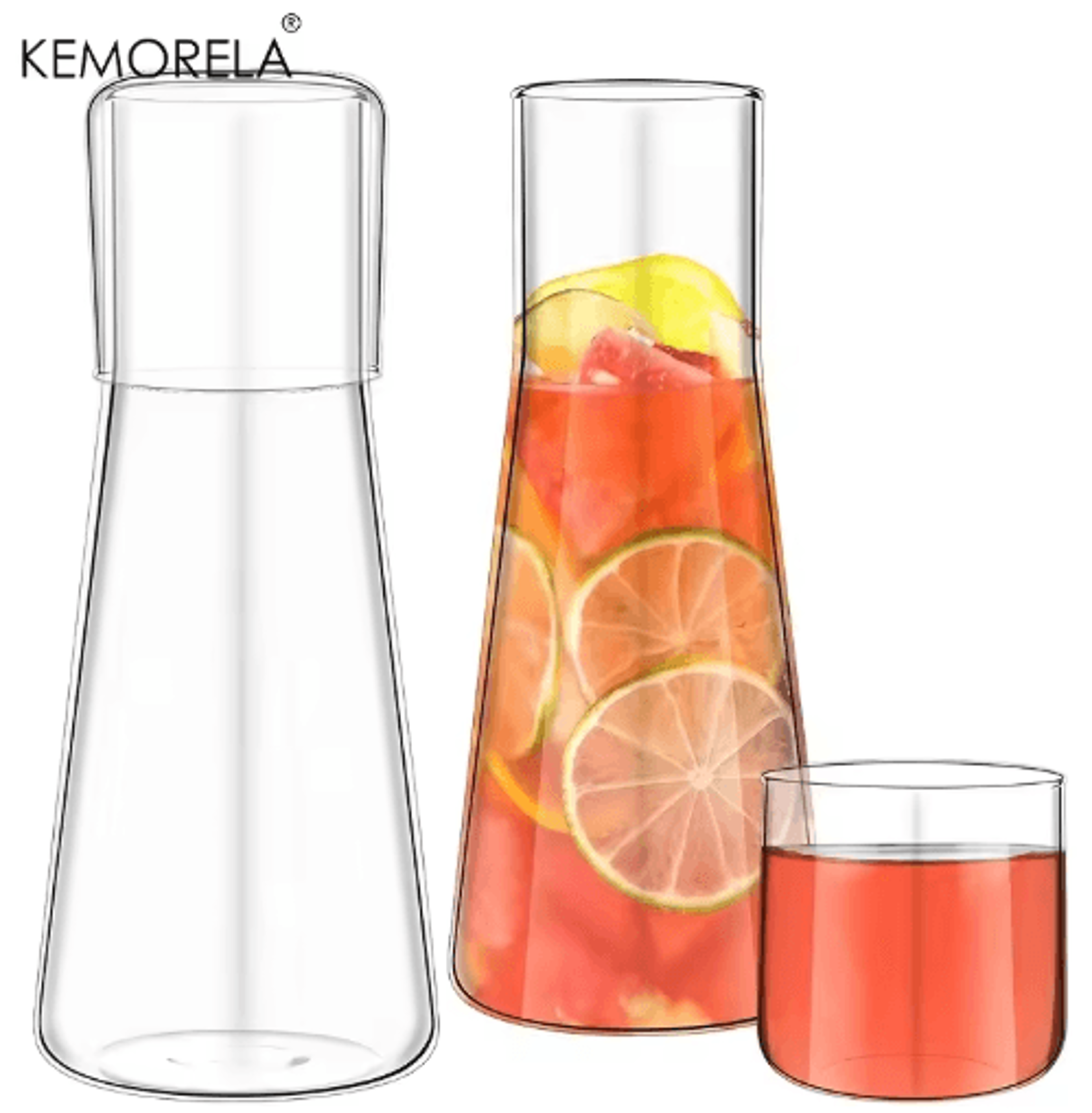 30oz Clear Borosilicate Glass Bedside Water Carafe Set With Tumbler 0