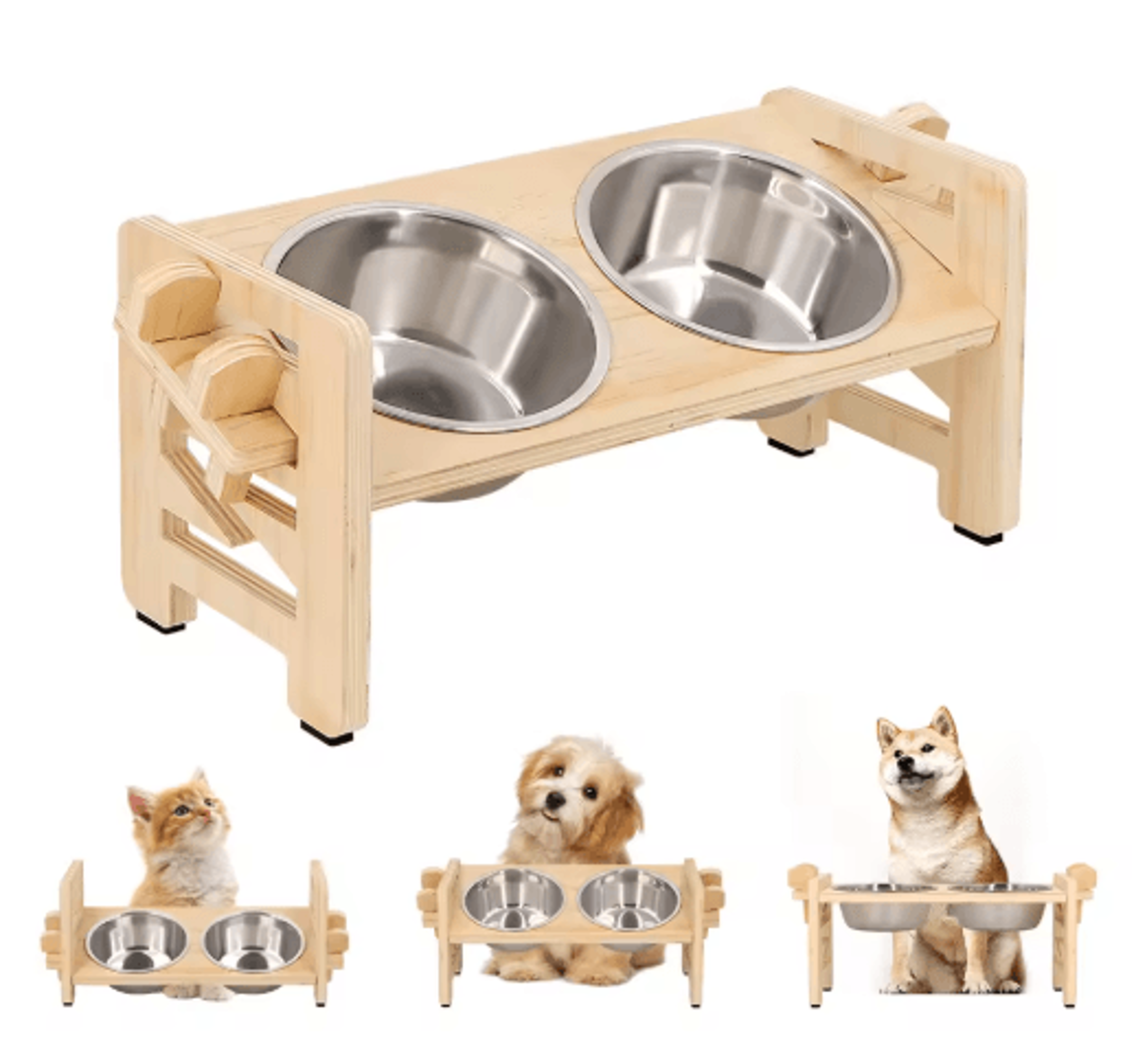 Elevated Adjustable Pet Feeder With Tilted Stainless Steel Bowls 0