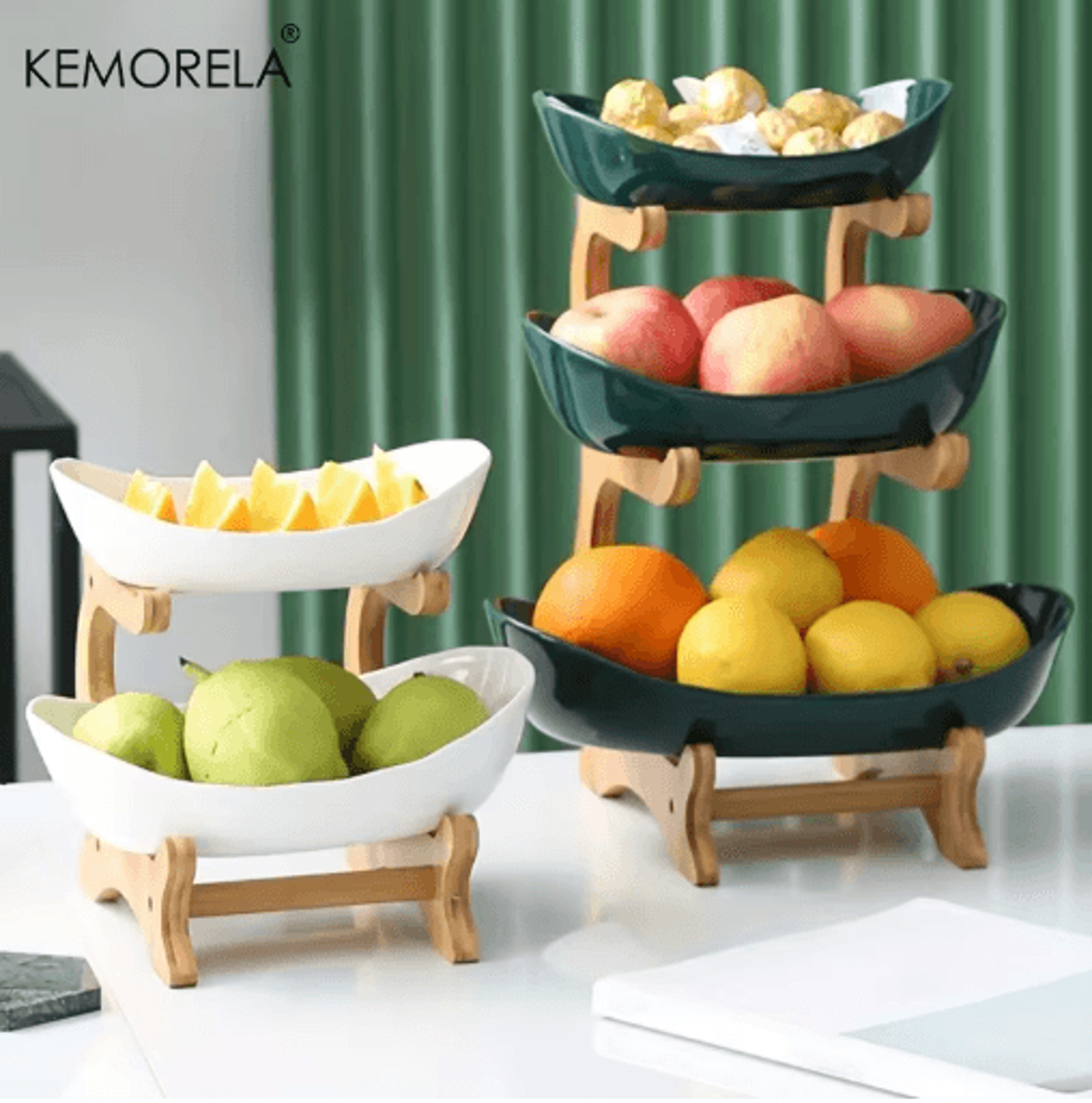 Modern Wooden ThreeLayer Fruit Plate MultiTier Snack  Dessert Serving Stand 10