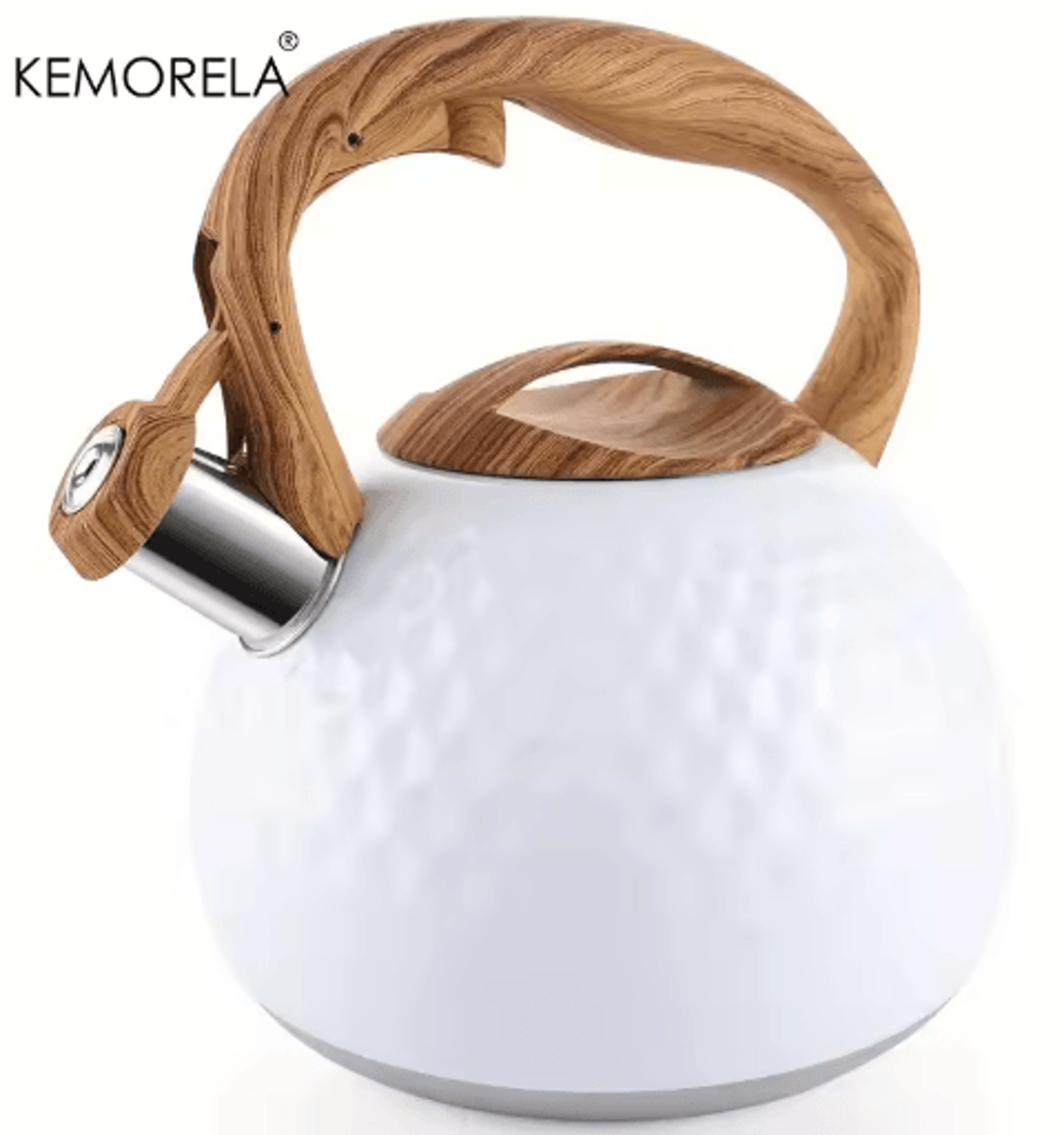KEMORELA 3L Stainless Steel Whistling Kettle HeatResistant Hammered Teapot With Wooden Handle 4