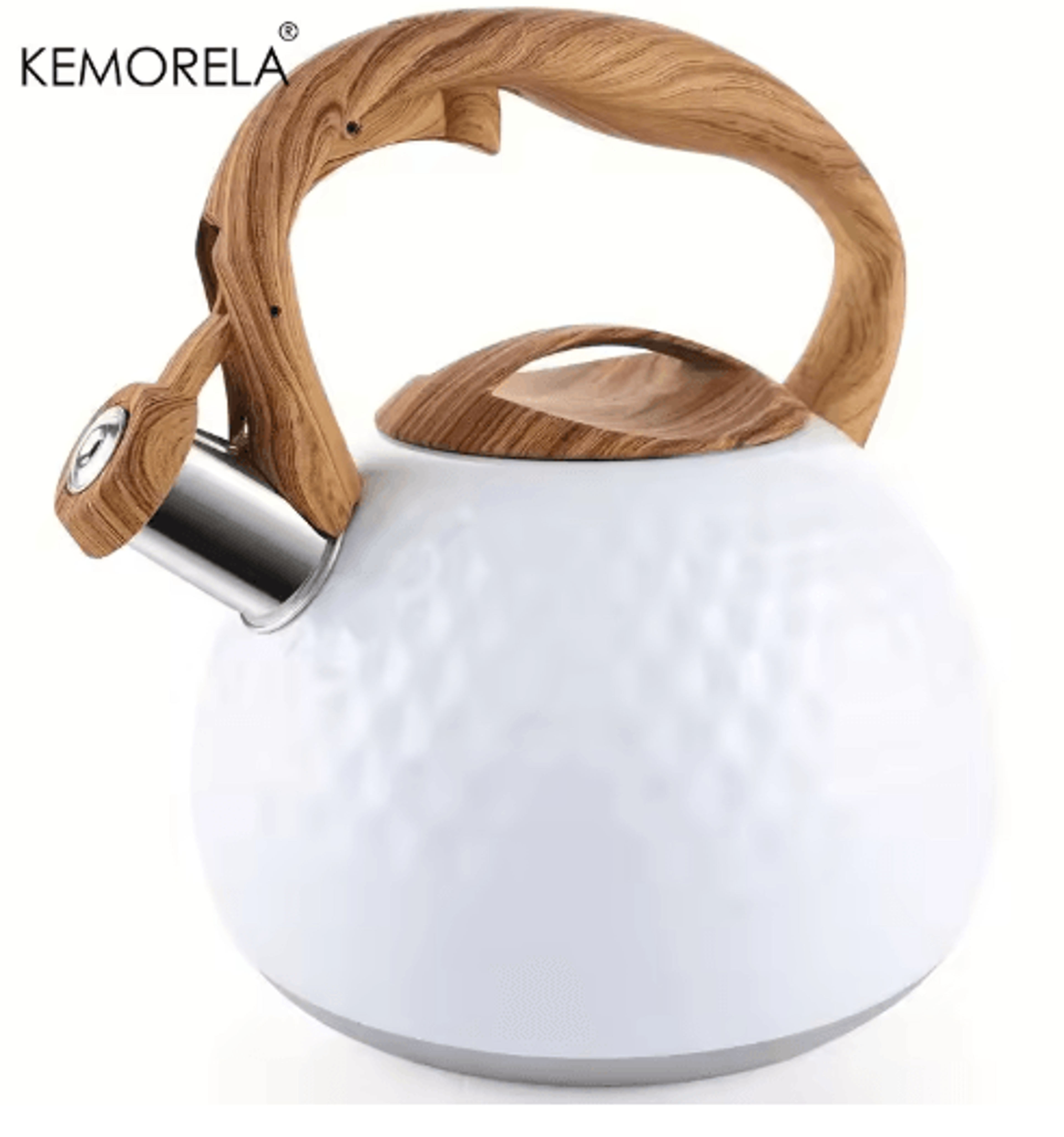 KEMORELA 3L Stainless Steel Whistling Kettle HeatResistant Hammered Teapot With Wooden Handle 9