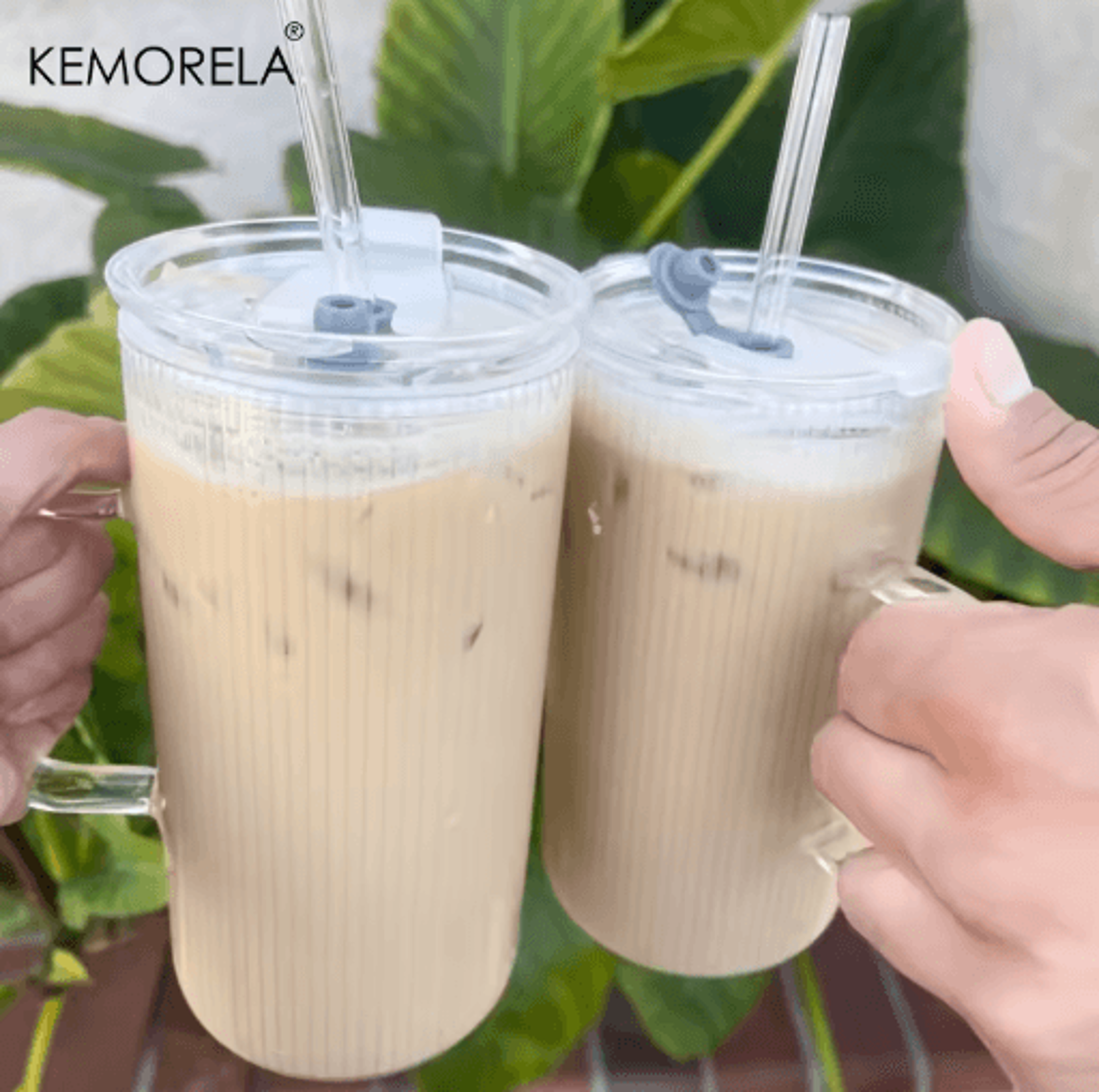 KEMORELA 740ML Ribbed Glass Tumbler With Handle Lid And Reusable Straw Clear Large Drinkware 1 To2  5