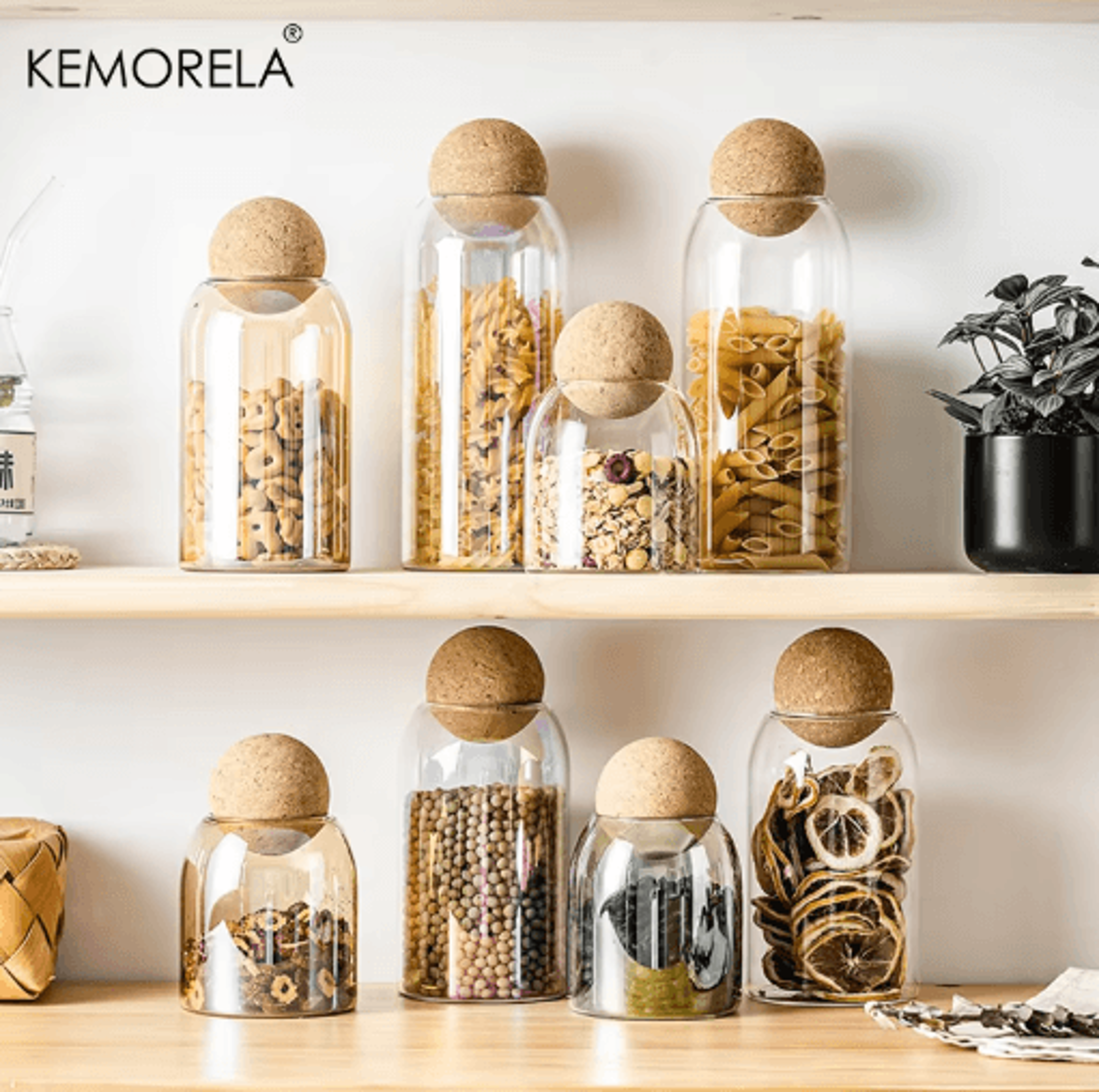 KEMORELA Airtight Glass Storage Jar With Ball Cork Lid Transparent Canister For Tea Coffee And Snac 6