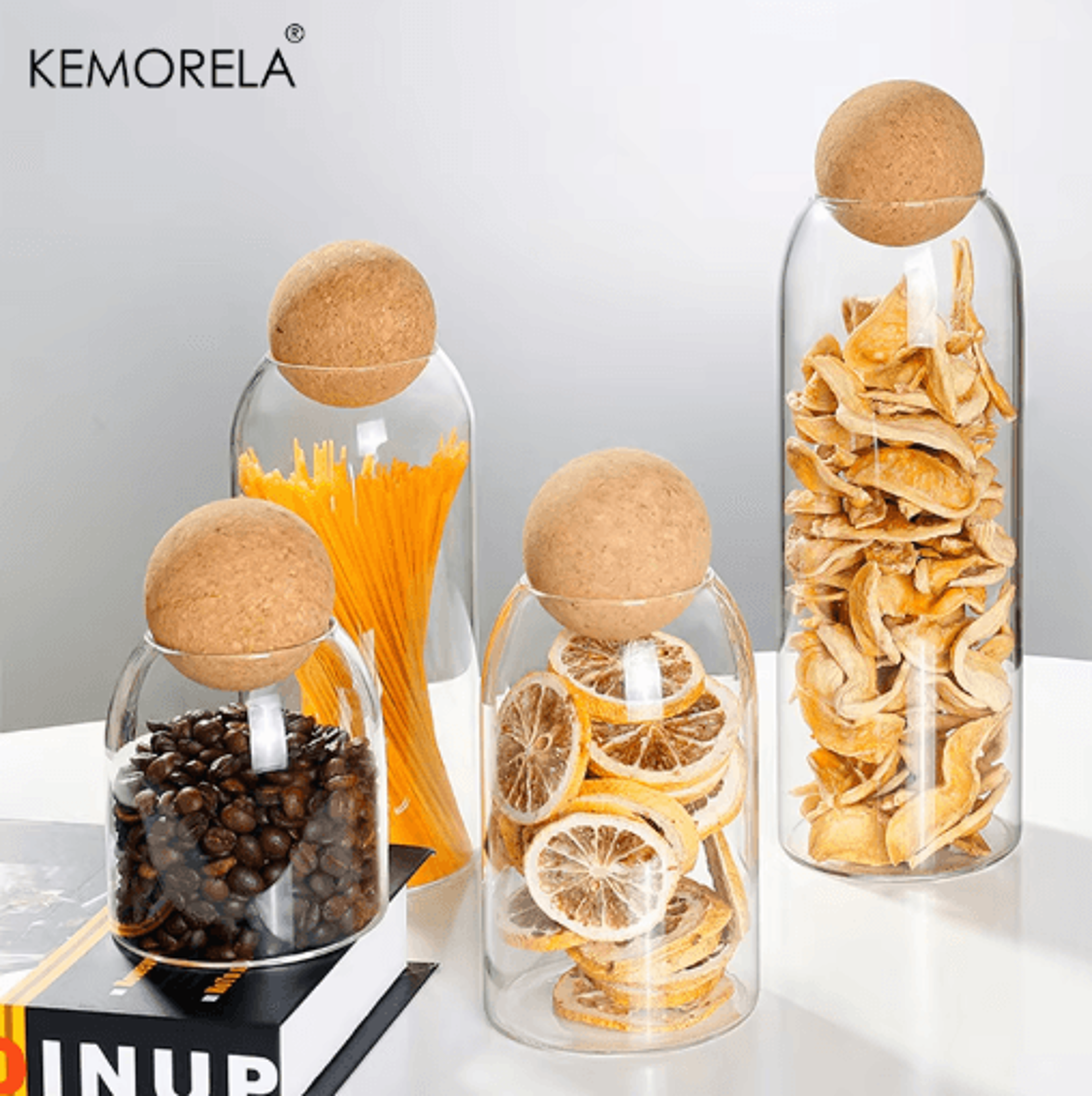 KEMORELA Airtight Glass Storage Jar With Ball Cork Lid Transparent Canister For Tea Coffee And Snac 0