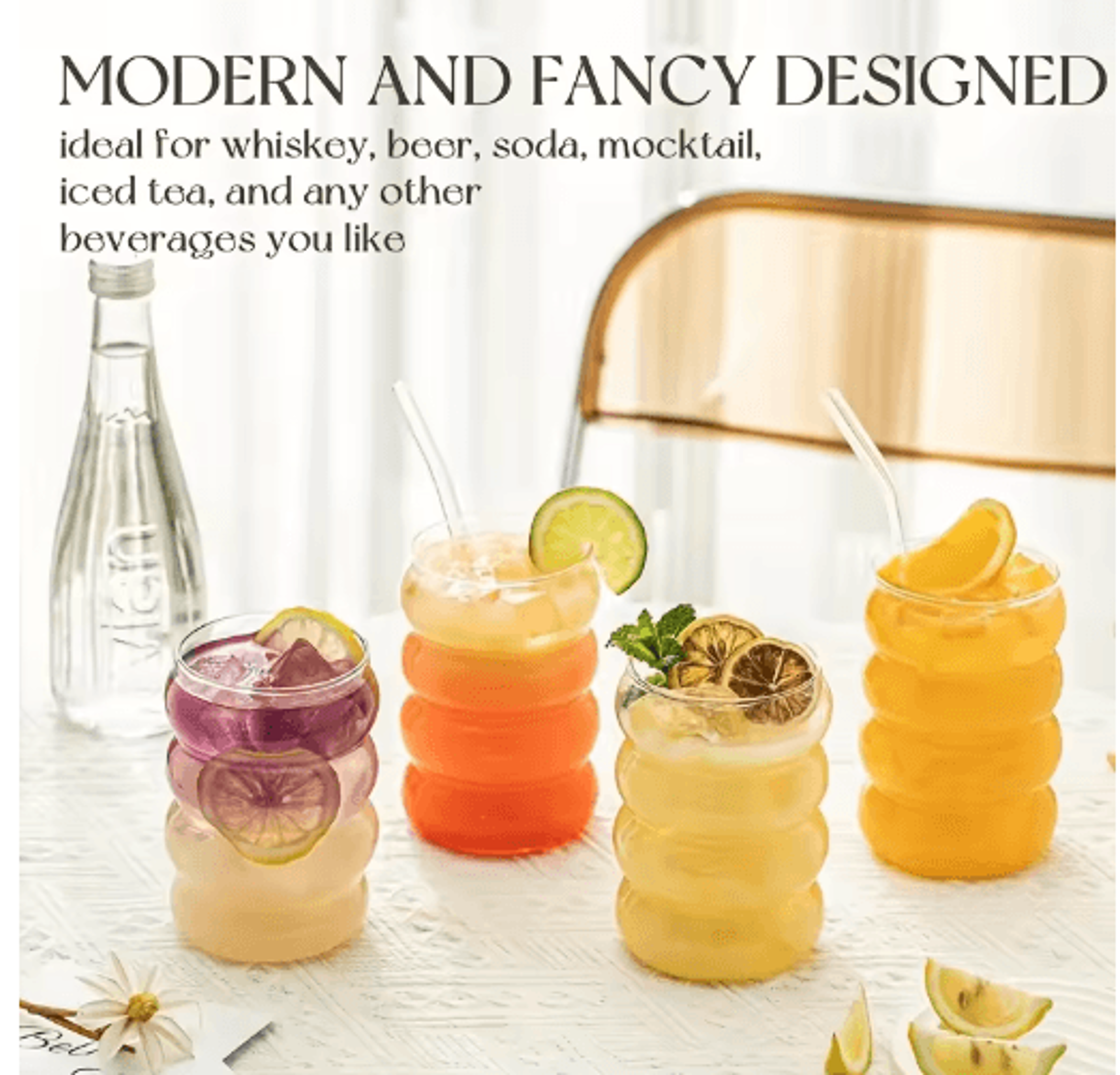 Cute Caterpillar Cups With Straws Wave Design Glass Cup With Straw 1 To 2 PCS 0