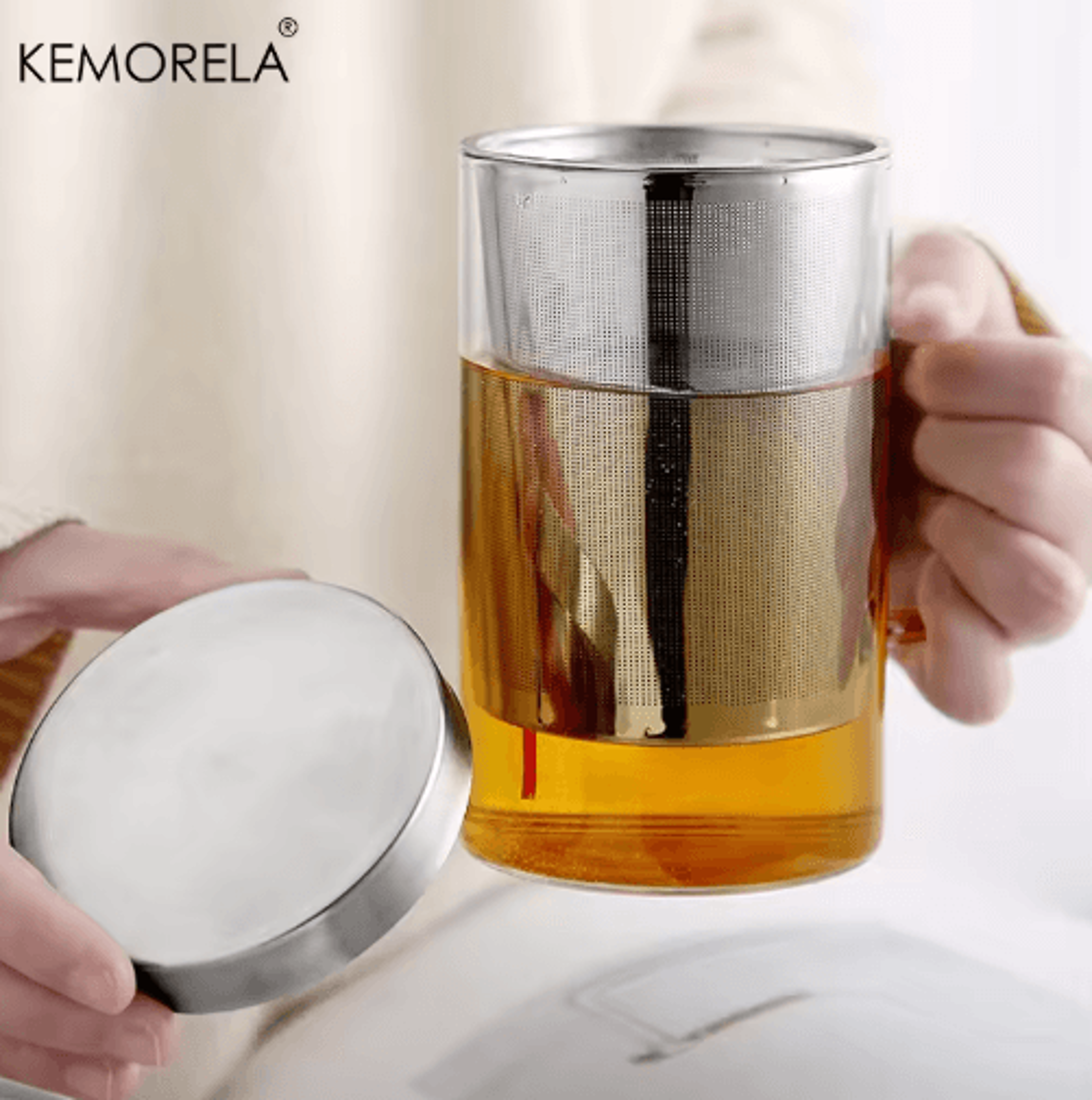 KEMORELA 500ml Glass Tea Infuser Mug Borosilicate Tea Mug With Stainless Steel Infuser 4