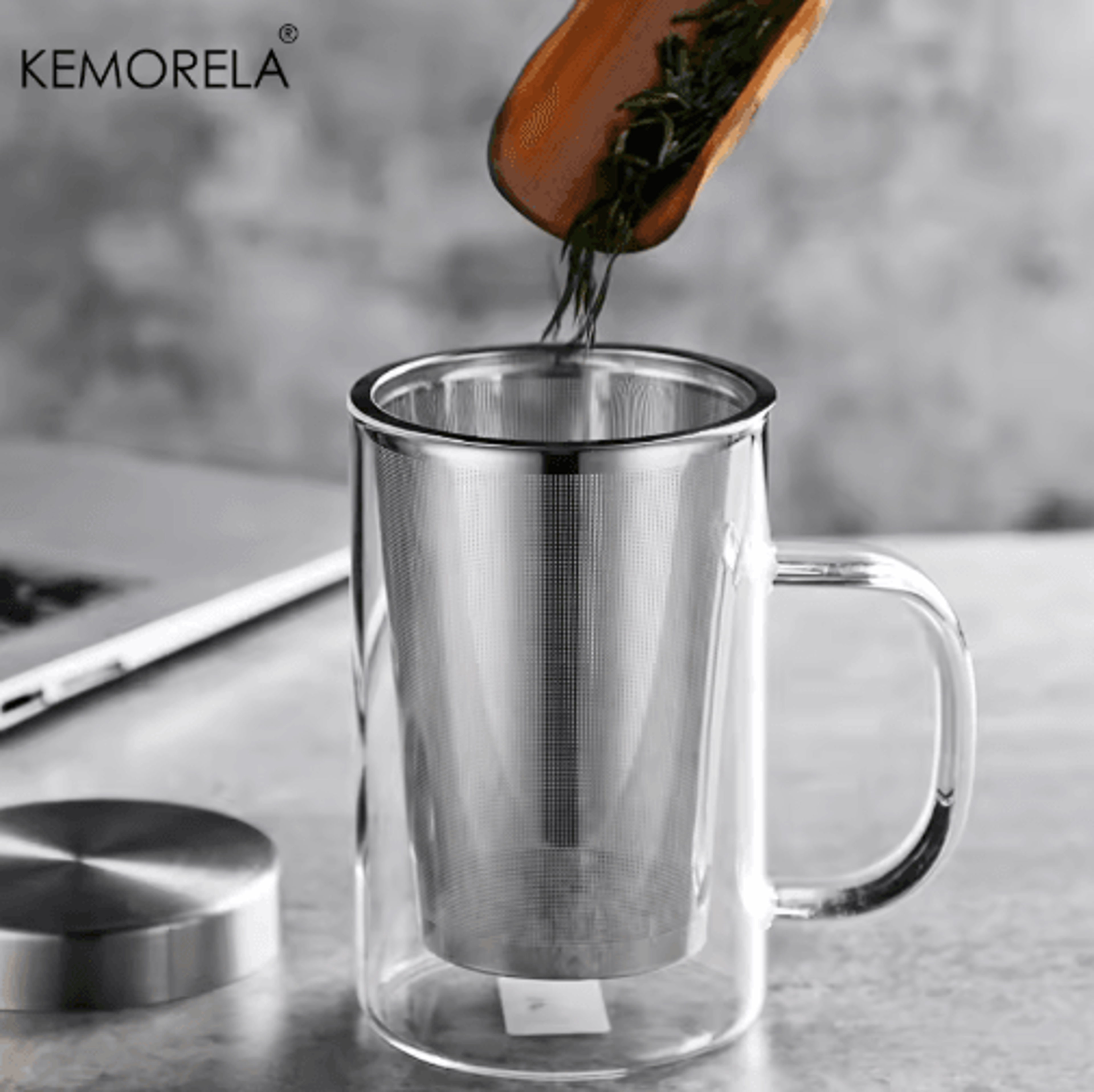 KEMORELA 500ml Glass Tea Infuser Mug Borosilicate Tea Mug With Stainless Steel Infuser 5