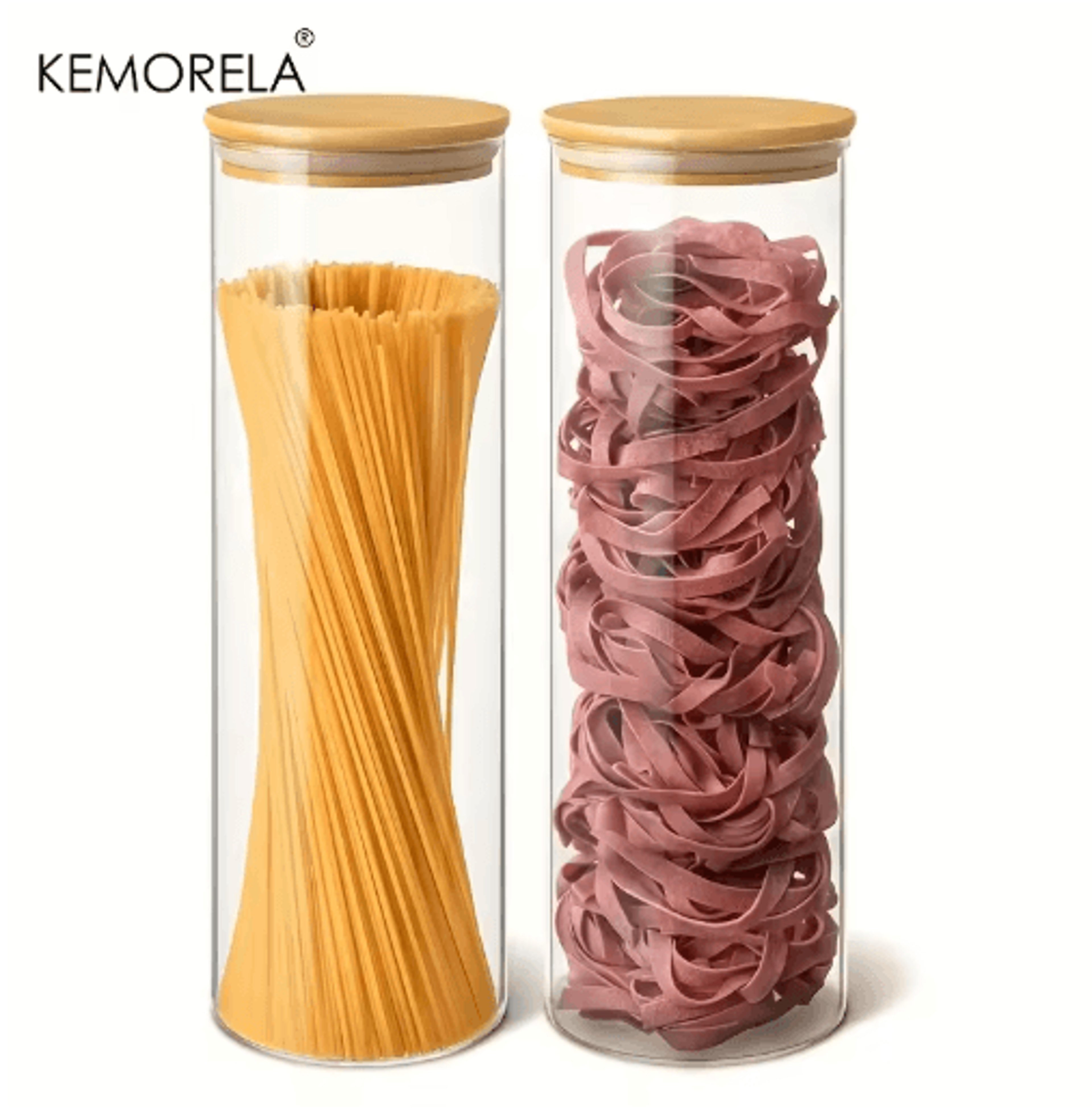 Airtight Glass Pasta Storage Jars With Bamboo Lids Reusable Round Containers 12 PCS 6
