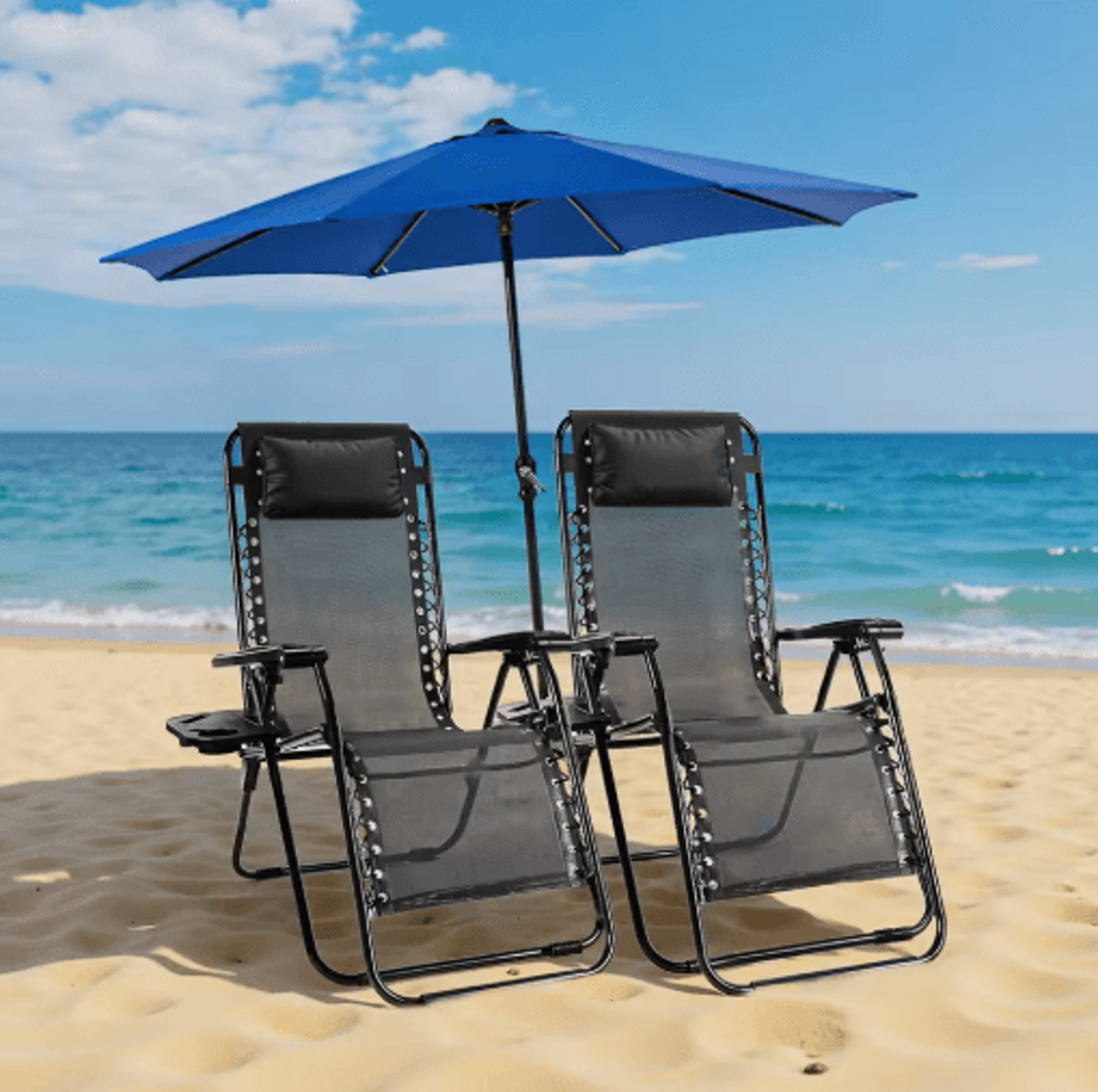 JHK Zero Gravity Portable Recliner Chair Set With Cup Holder  Adjustable Pillow 2Pack 0