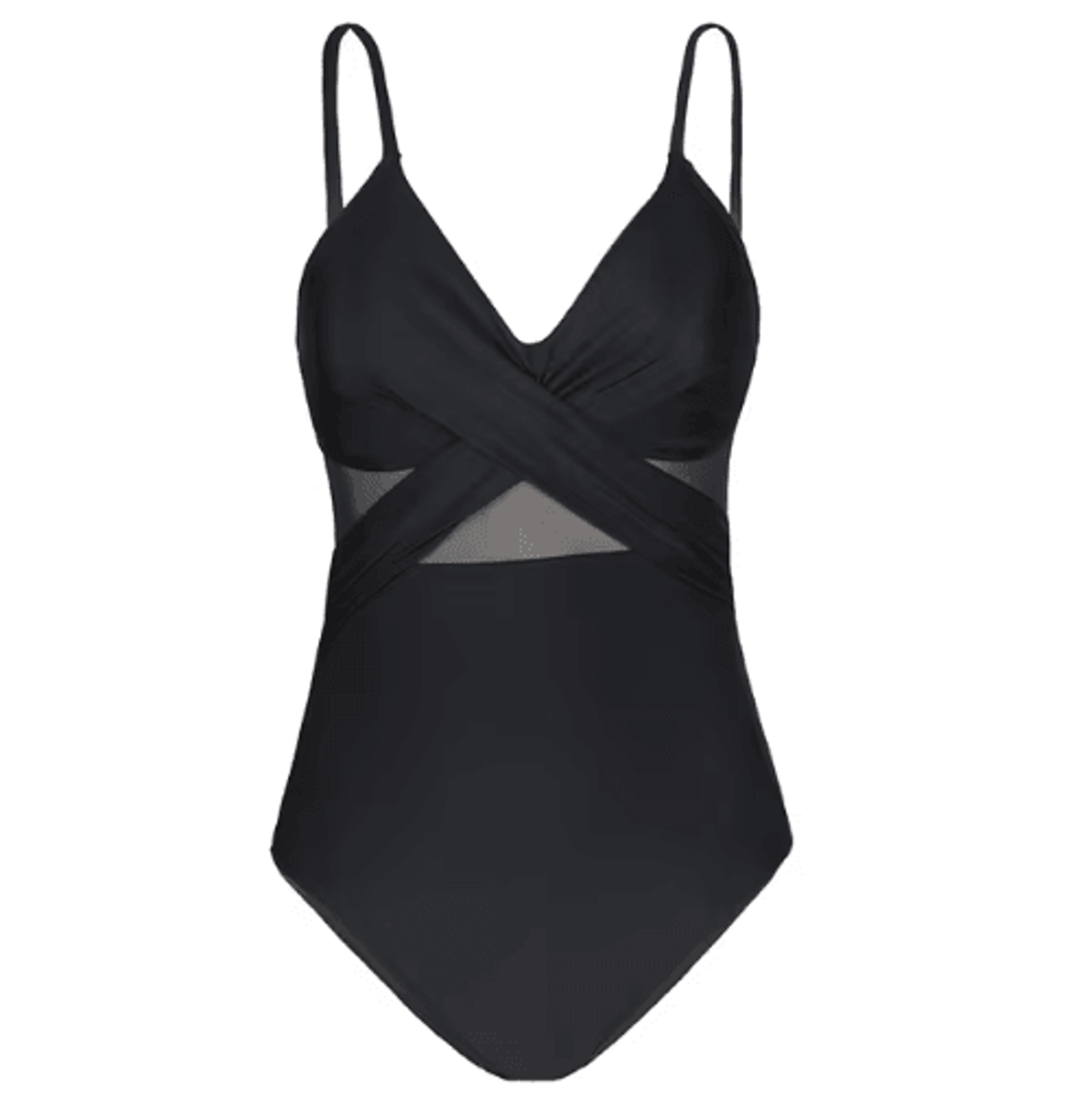 Contrast Mesh OnePiece Swimsuit With VNeck  HighCut Design 6