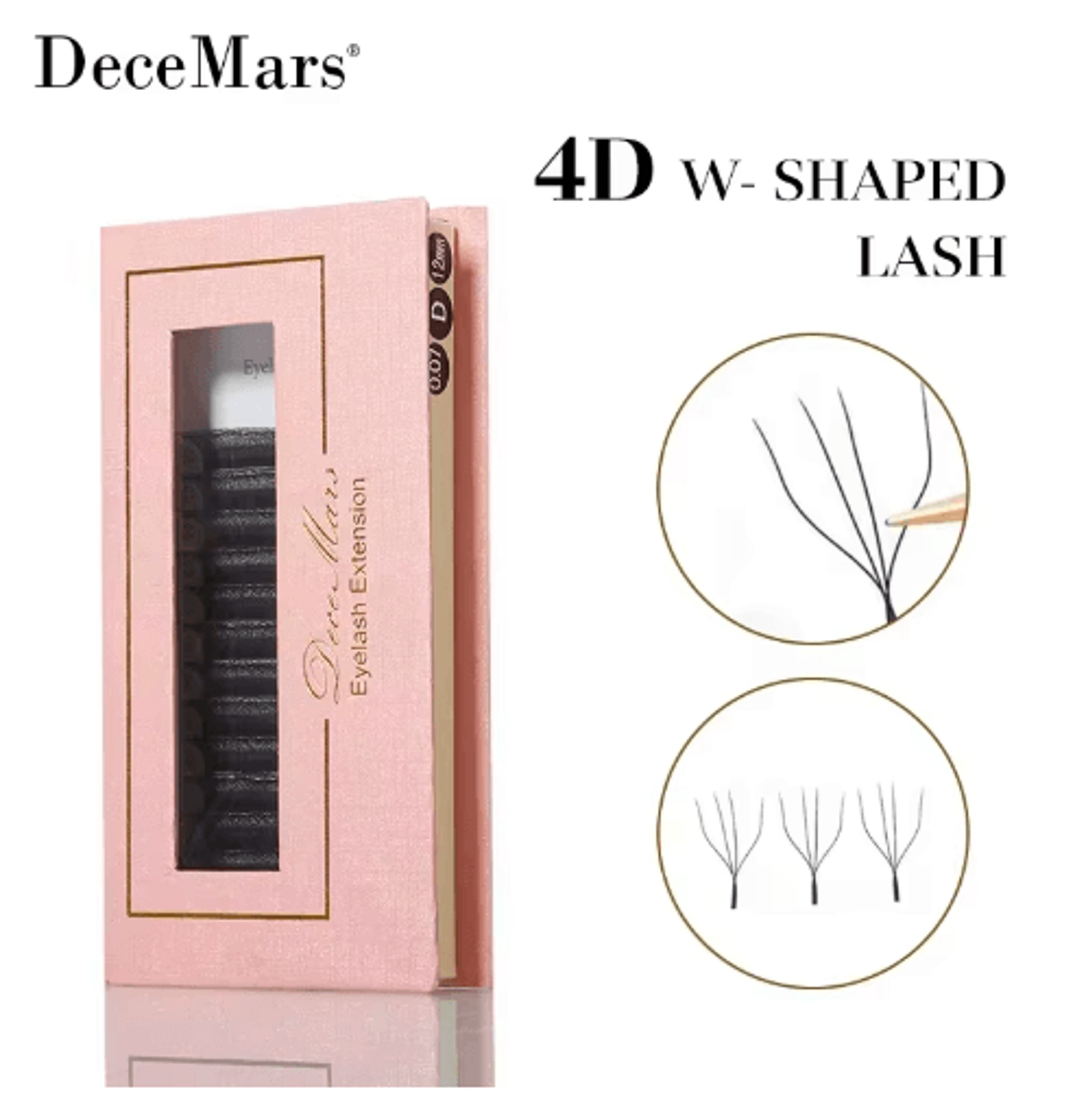 DeceMars 4D WShaped Eyelash Extensions  Lightweight Volume Lash Trays 12 Lines 0