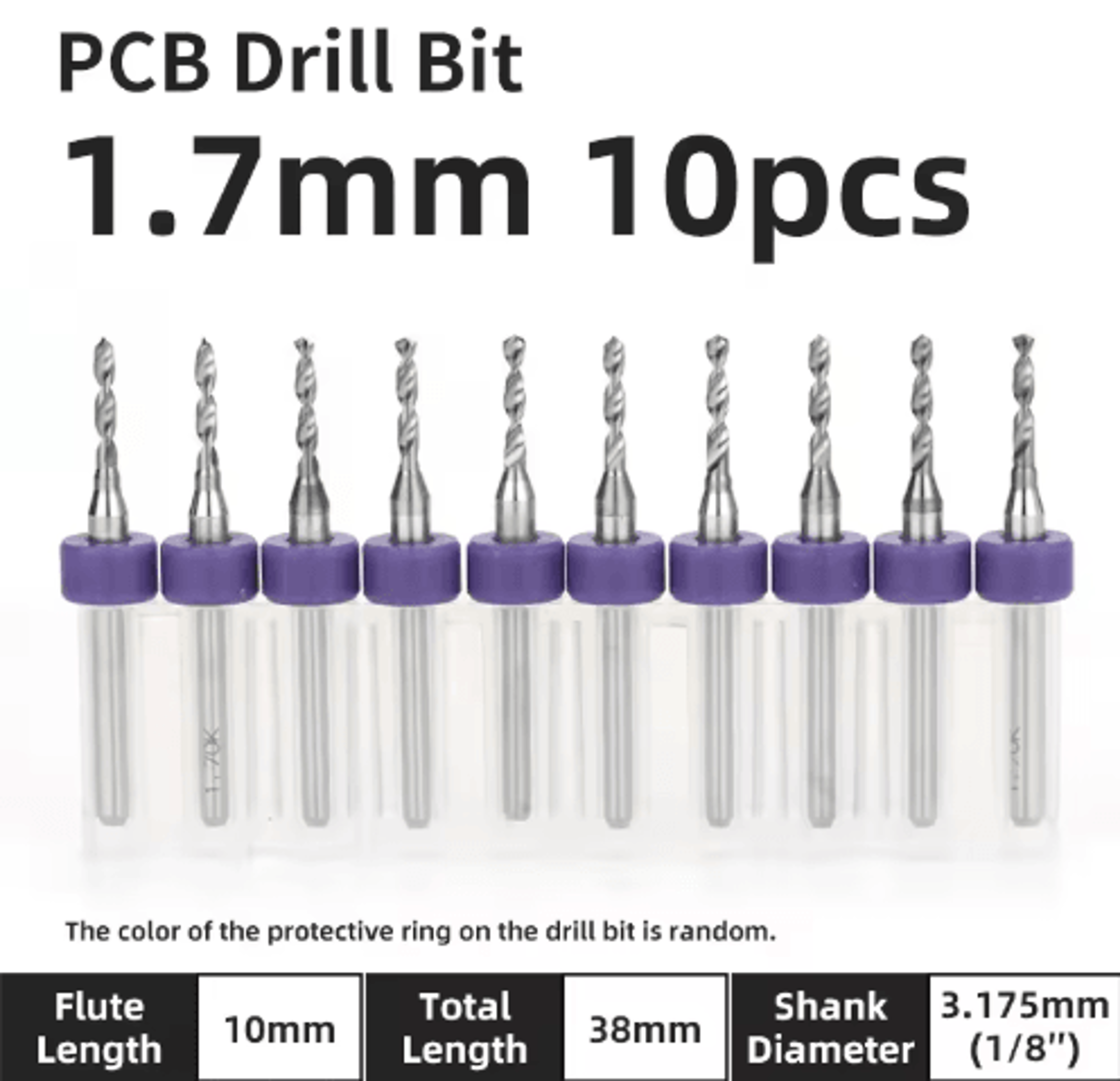 TOOLEYE Micro PCB Drill Bit Set  10pcs Precision CNC Drills 013175mm 18 Shank 14