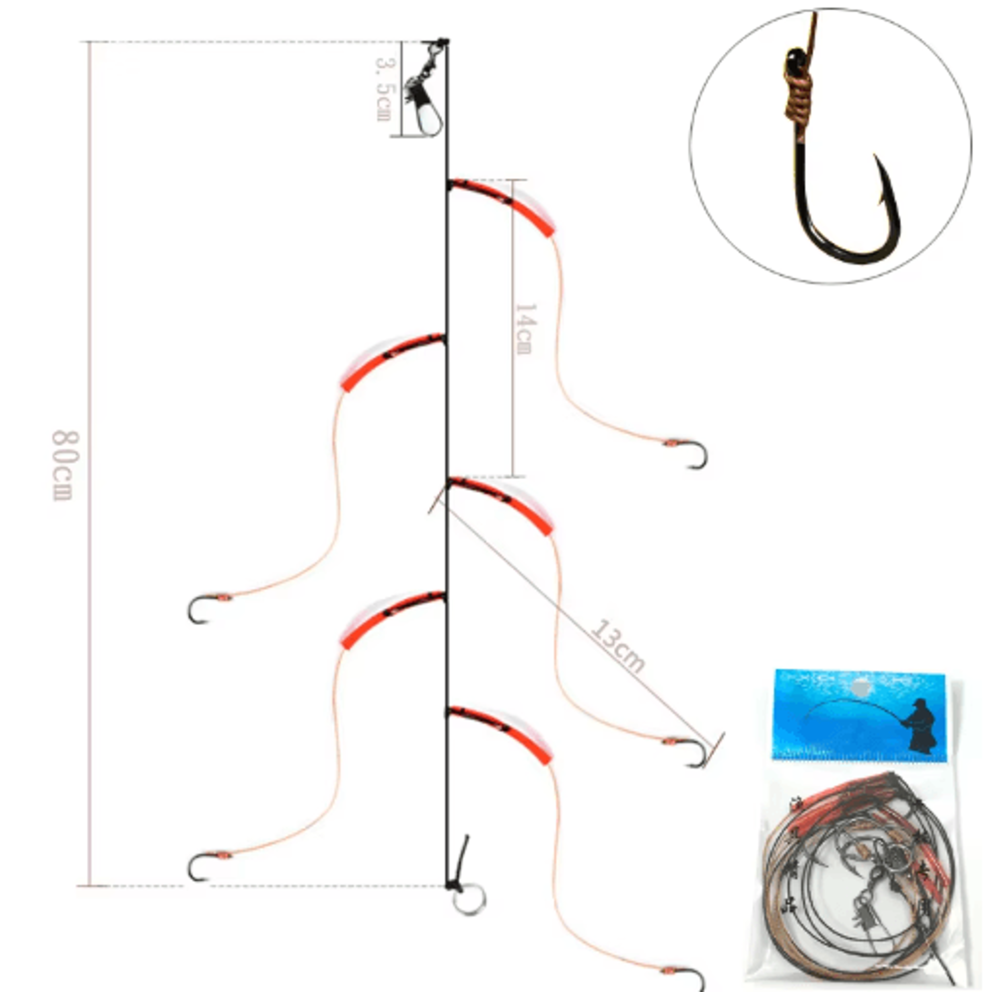 WhKMRESA HighCarbon Steel Fishing Hook Rig Set With Swivels  Lure Strings 514 4
