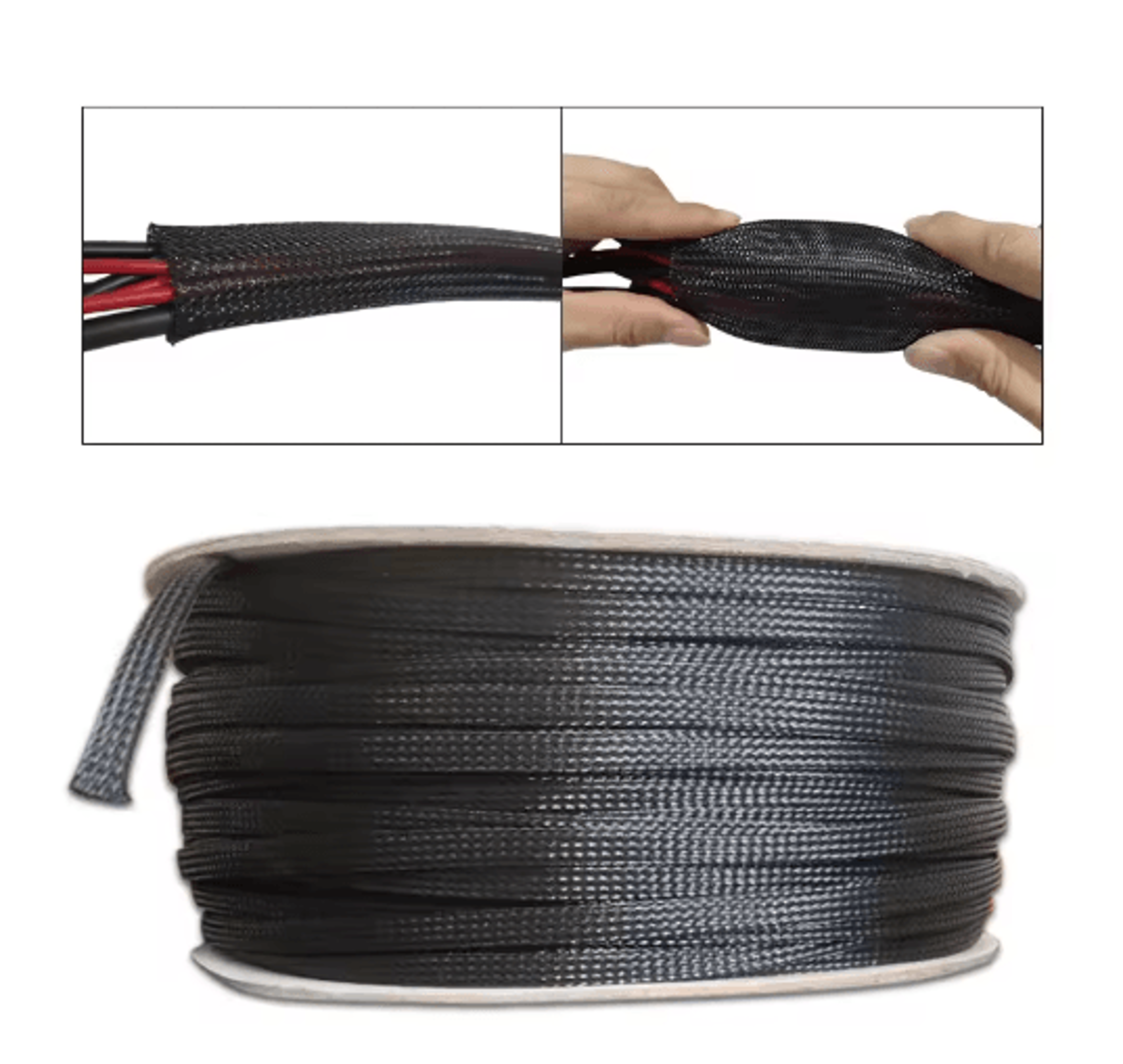 Black PET Braided Cable Sleeving Expandable Wire Protection Sleeve 4 To 25mm 1 Yo 50m 19