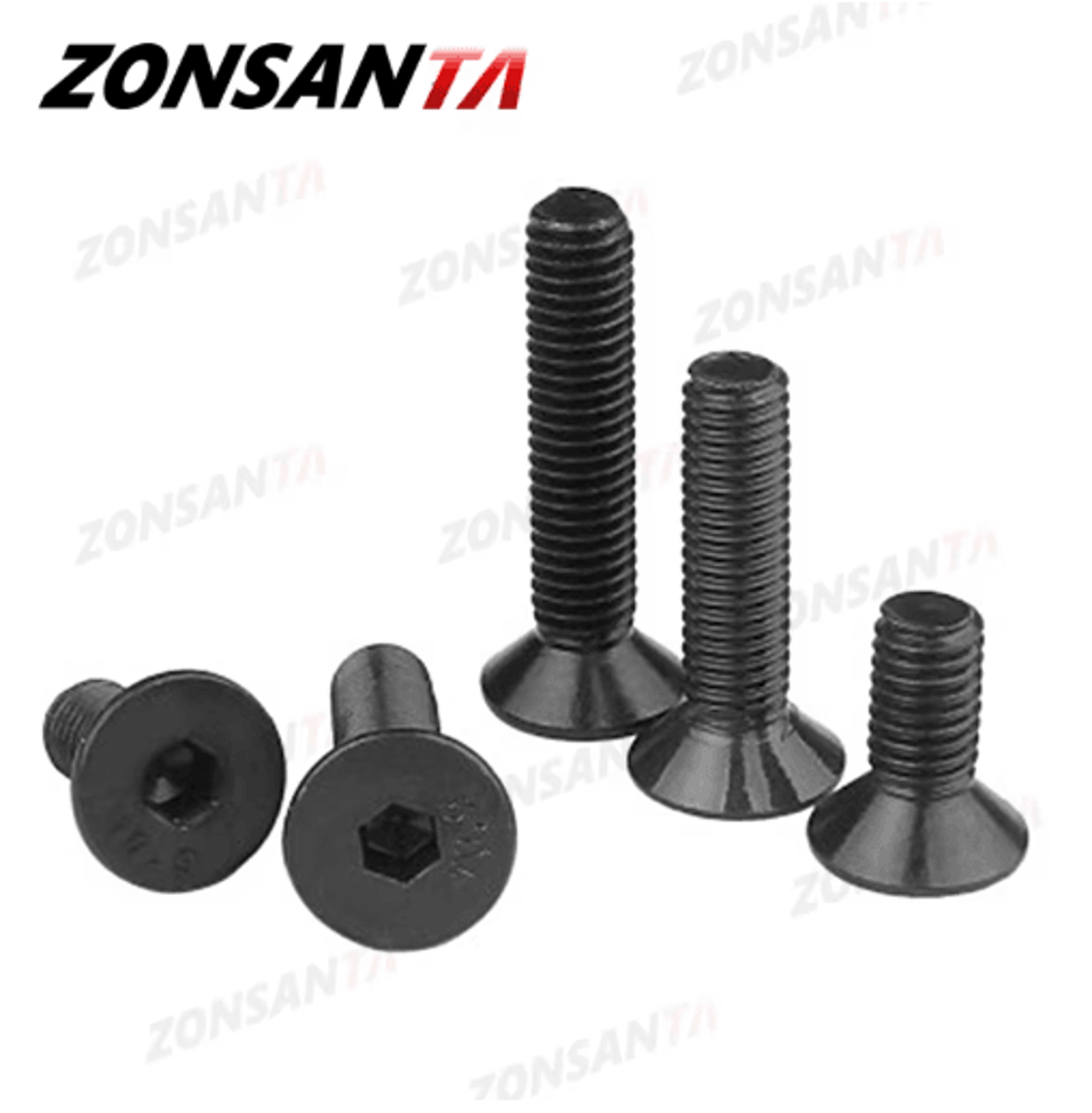 ZONSANTA Countersunk Hex Socket Screws  DIN7991 Black Carbon Steel Flat Head Bolts M2M6 0