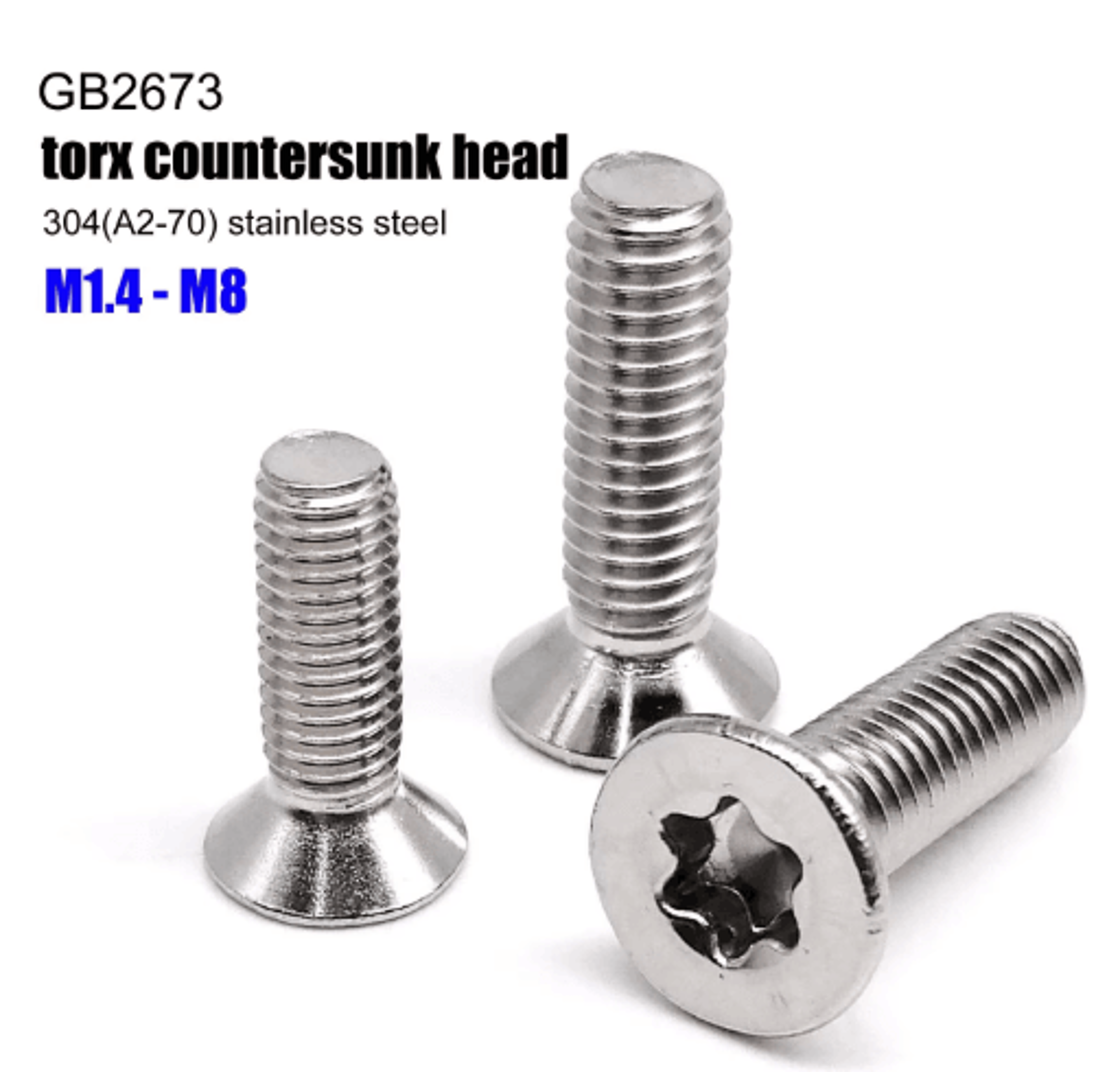 GB2673 Torx Flat Countersunk Screws A2 70 304 Stainless Steel M14 M8 5