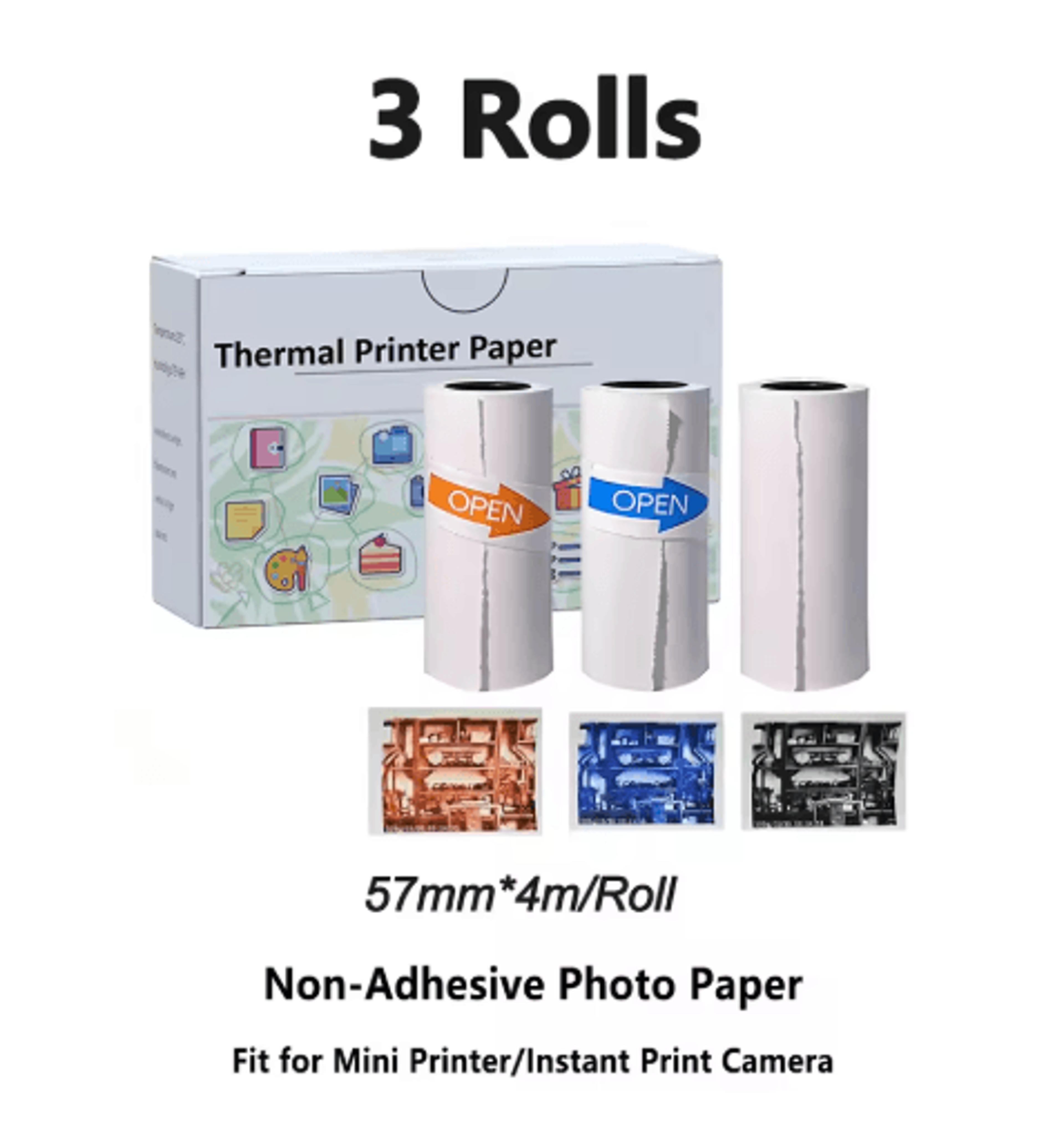 Kids Instant Camera Thermal Paper Refill Rolls BPAFree 57by25mm White NonAdhesive 18