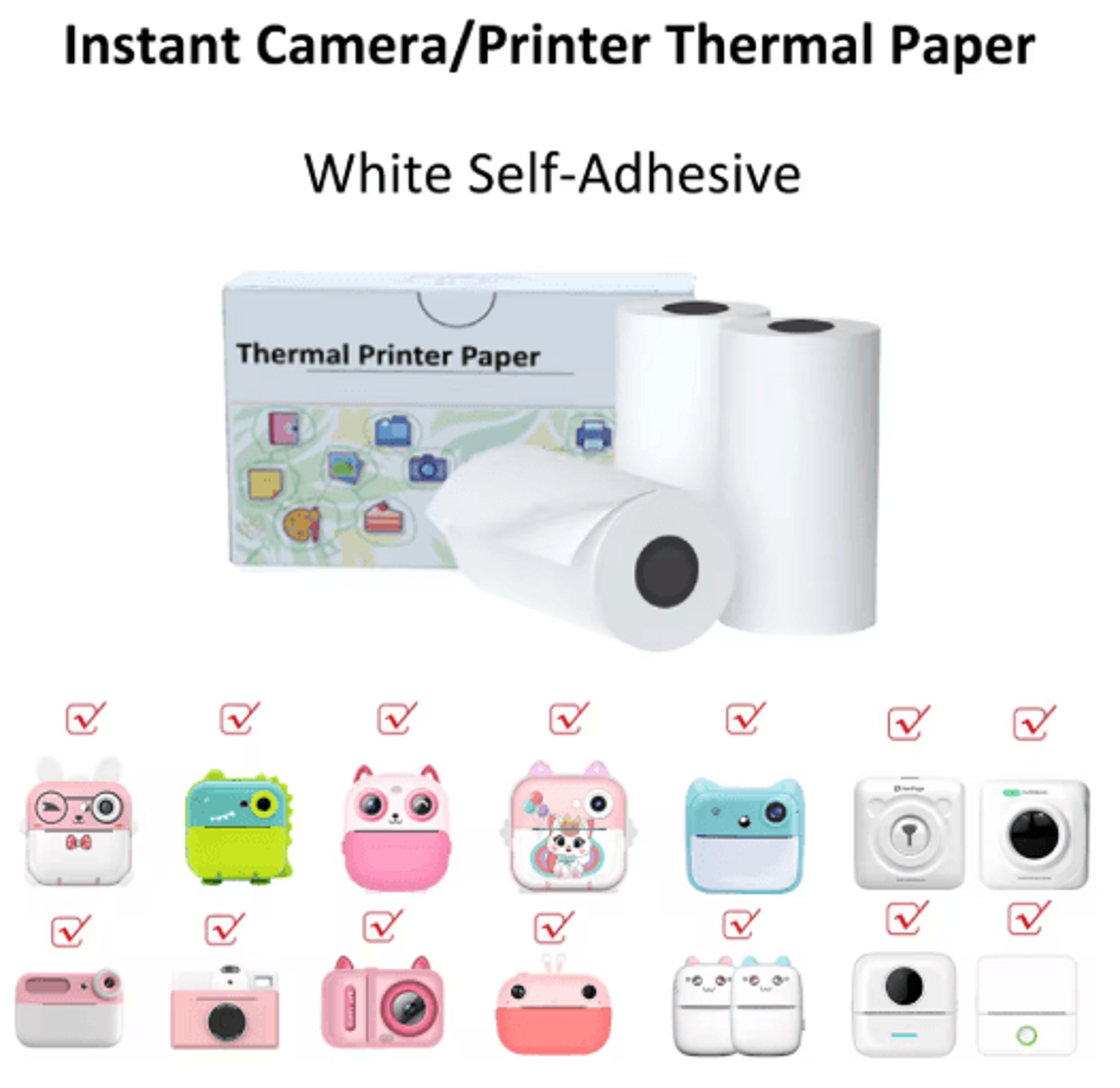 Kids Instant Camera Thermal Paper Refill Rolls BPAFree 57by25mm White NonAdhesive 7