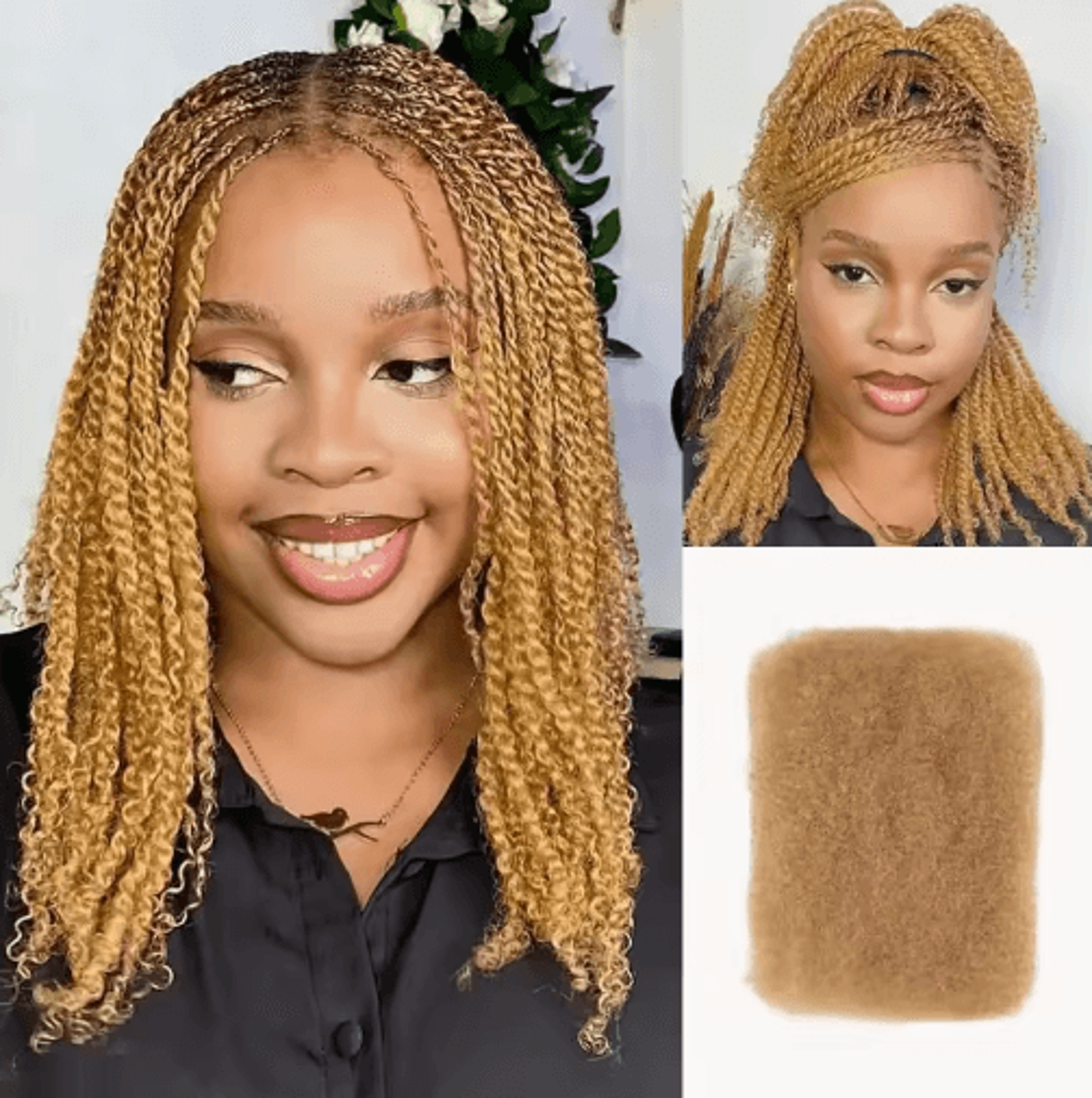 Black Pearl Top Peruvian Kinky Curly Mini Twist Bulk Human Hair 50g Remy Bundles 8