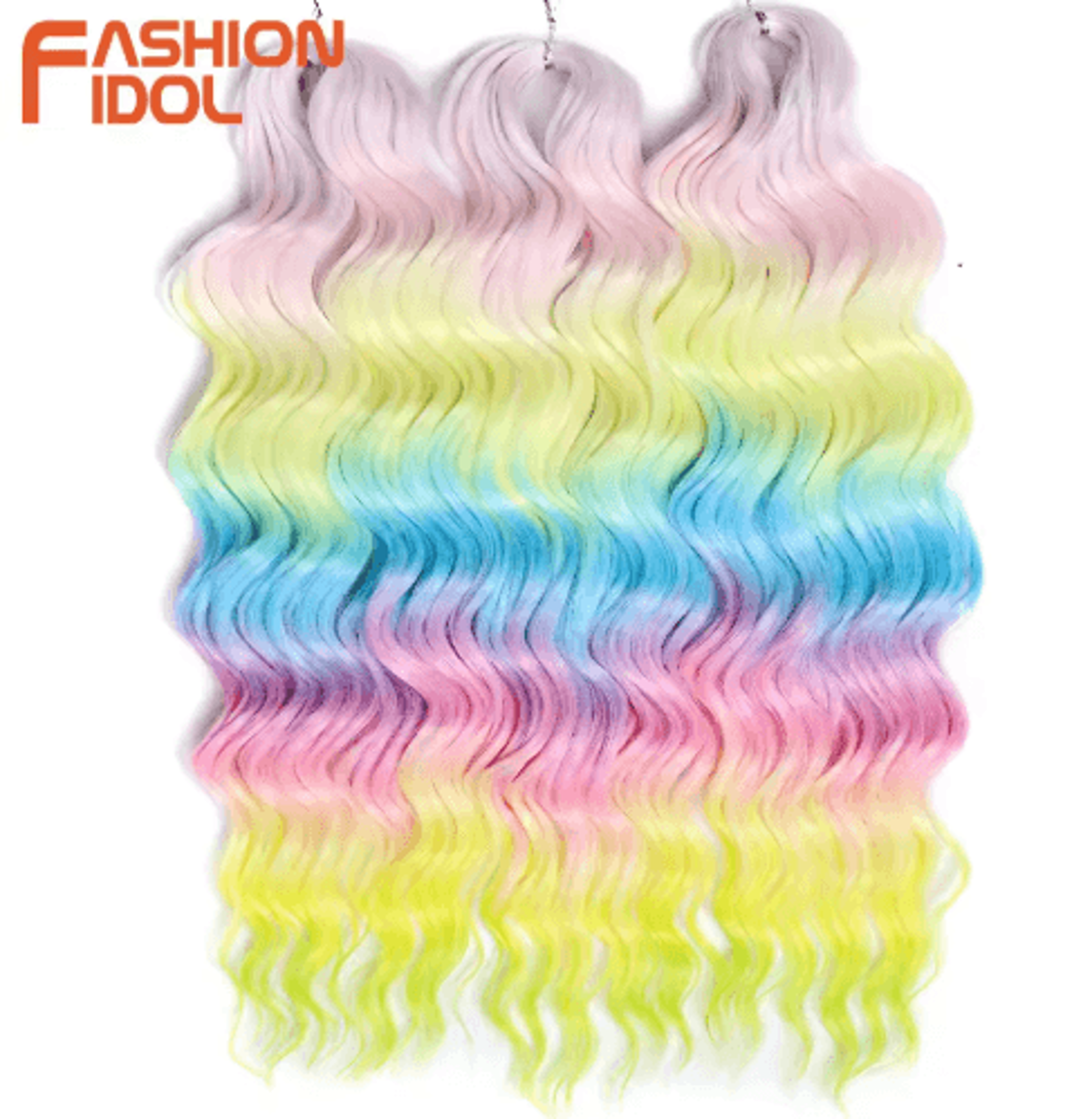 FASHION IDOL 24Inch Ombre Rainbow Water Wave Crochet Hair Synthetic Deep Wave Braiding Extensions 17