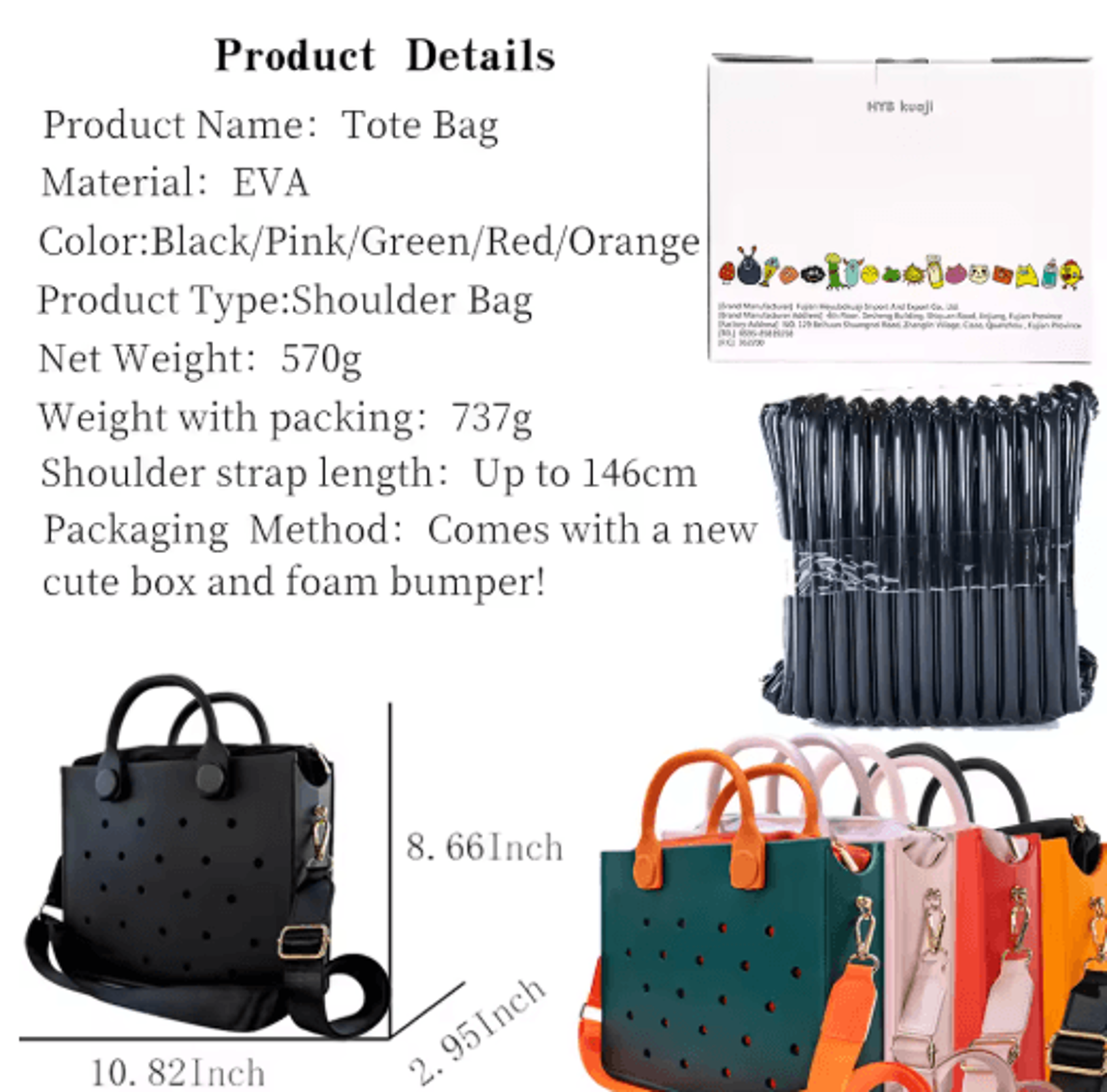 EVA Waterproof Tote Shoulder Bag For Women Large Casual Beach Handbag With Charm Holes 16