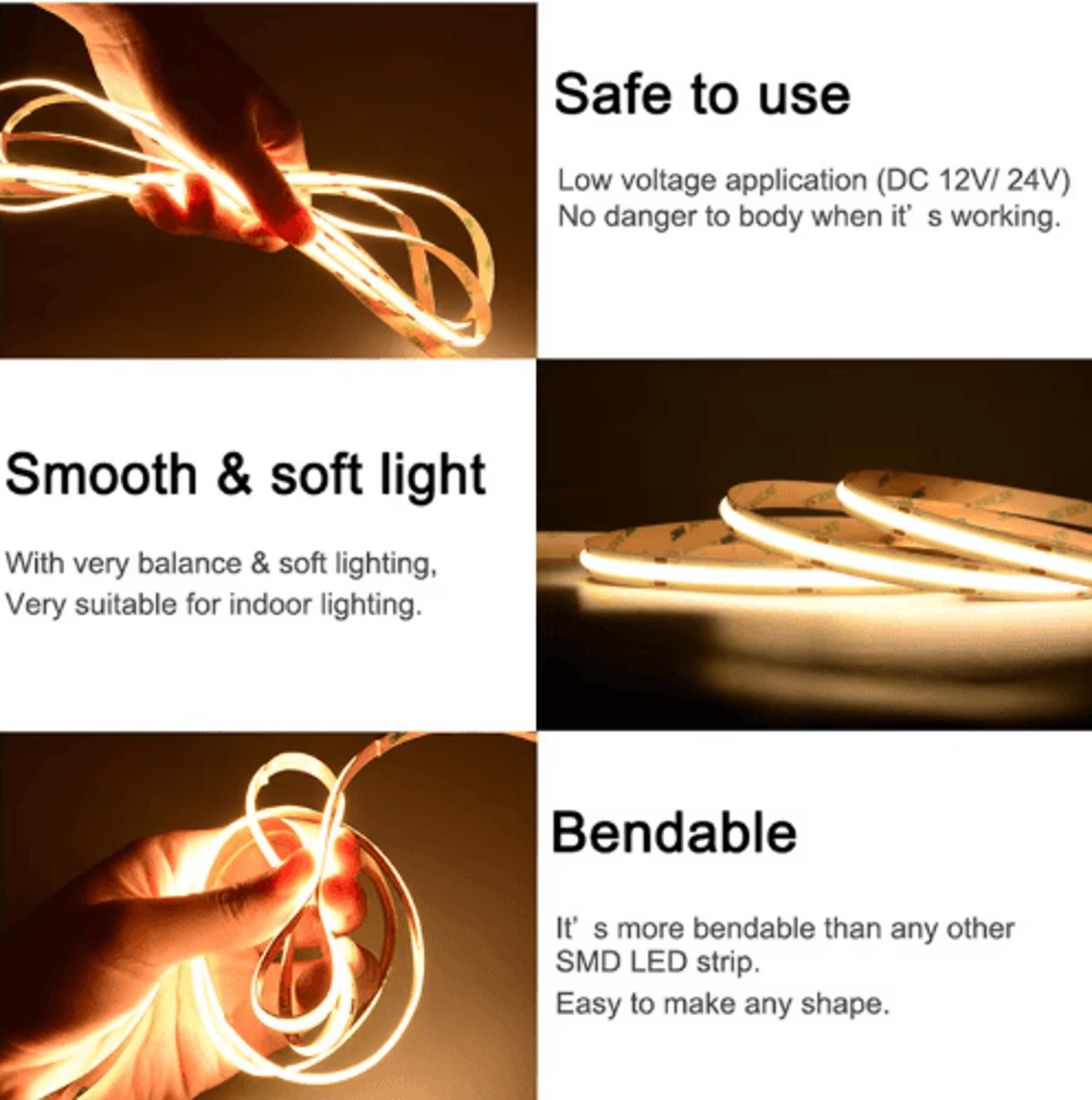 ProGlow ULListed HighDensity COB LED Strip Light 164ft RA90 1
