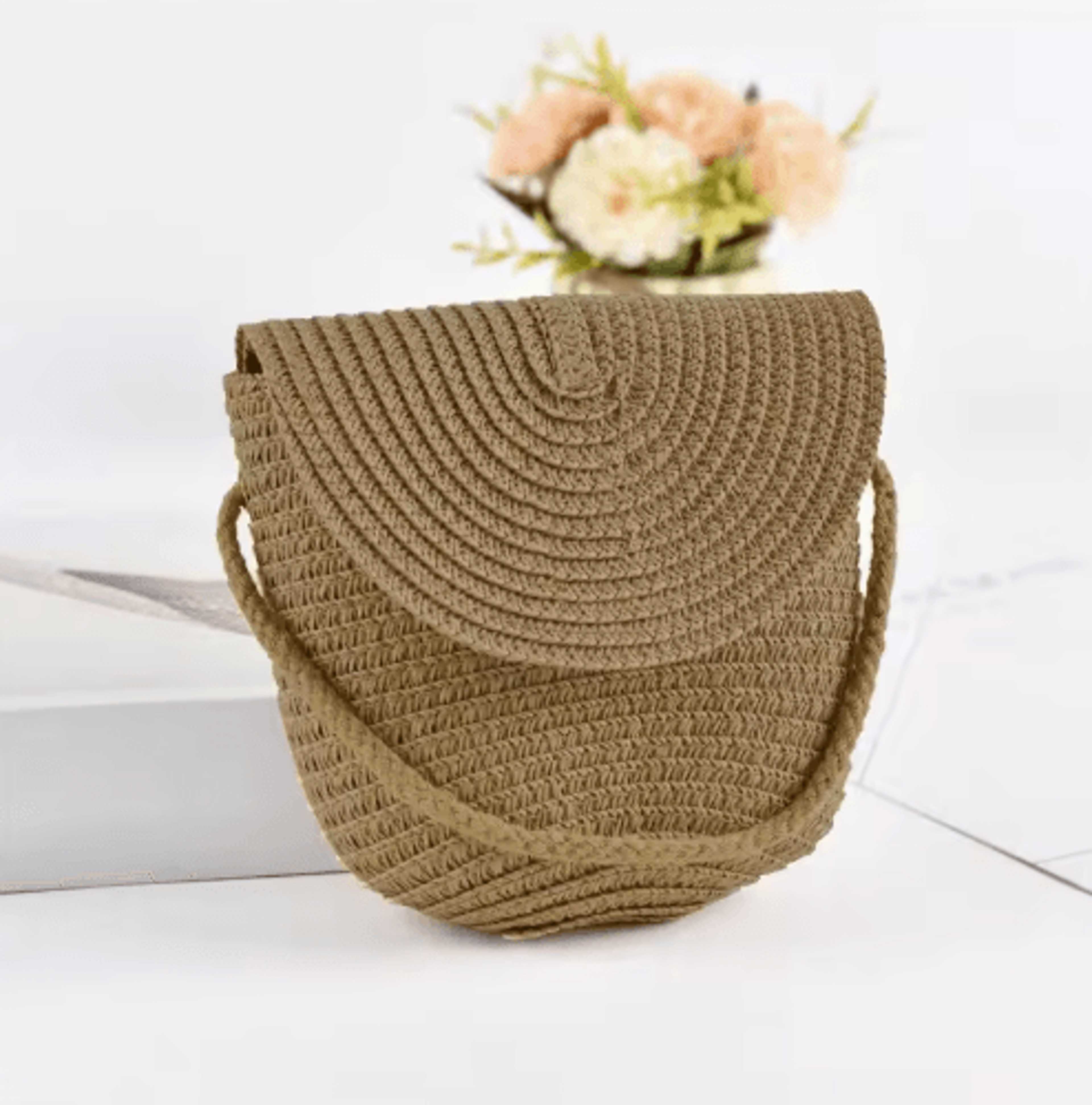 Solara HalfMoon Straw Crossbody Bag  Handmade Summer Rattan Handbag 4