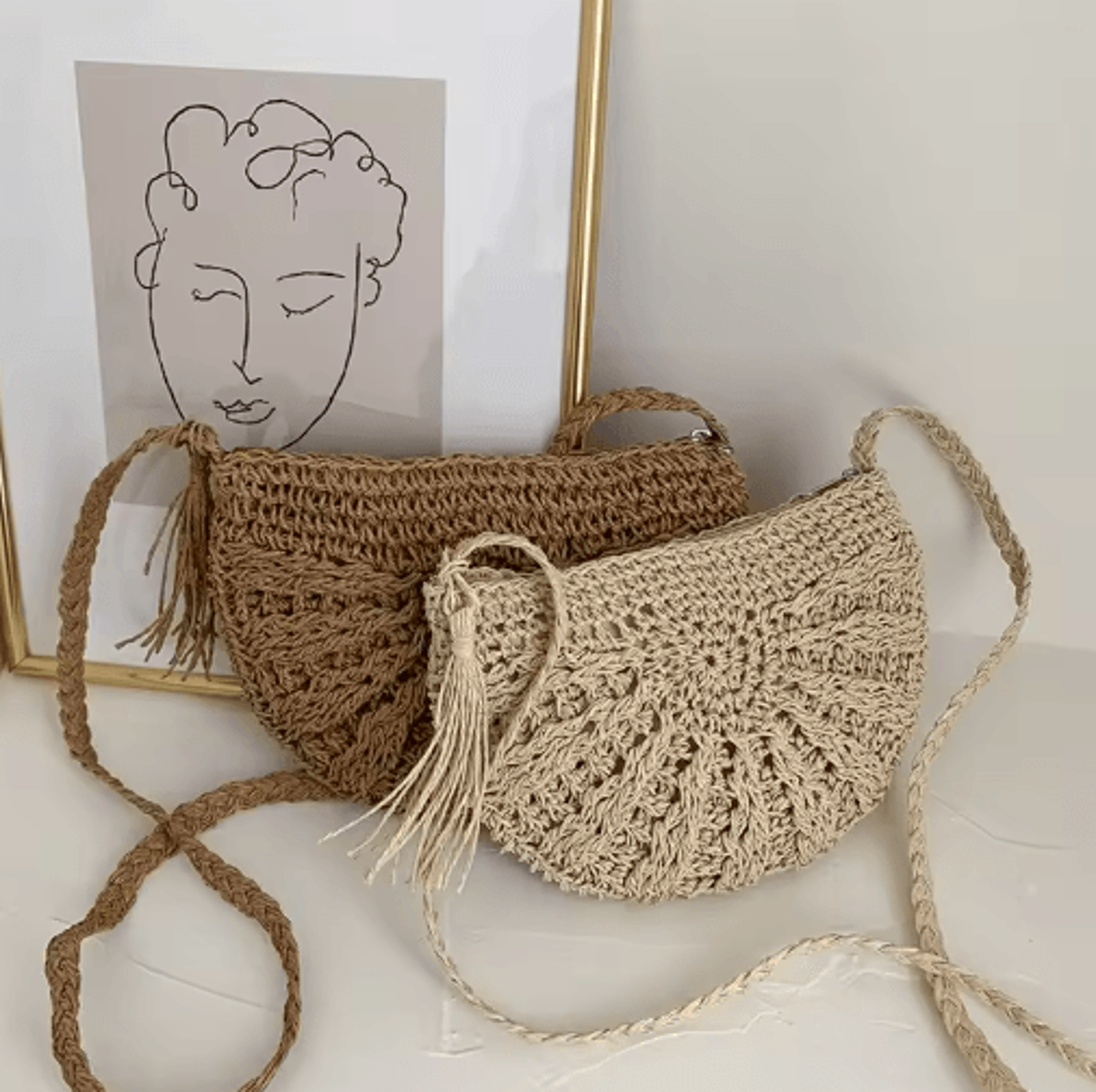 Solara HalfMoon Straw Crossbody Bag  Handmade Summer Rattan Handbag 11