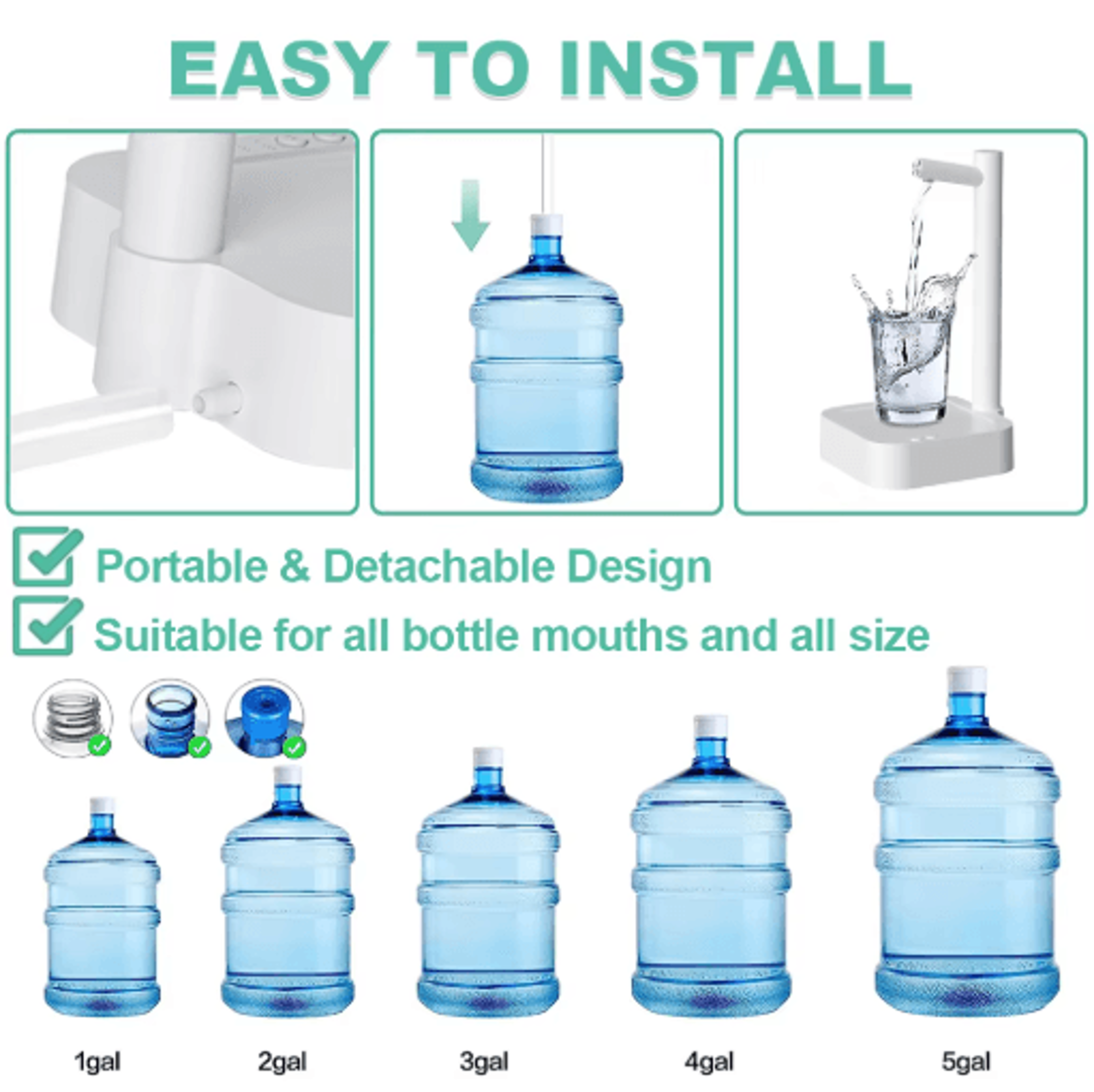 AquaTap Portable Electric Water Gallon Pump Smart Automatic Dispenser 0