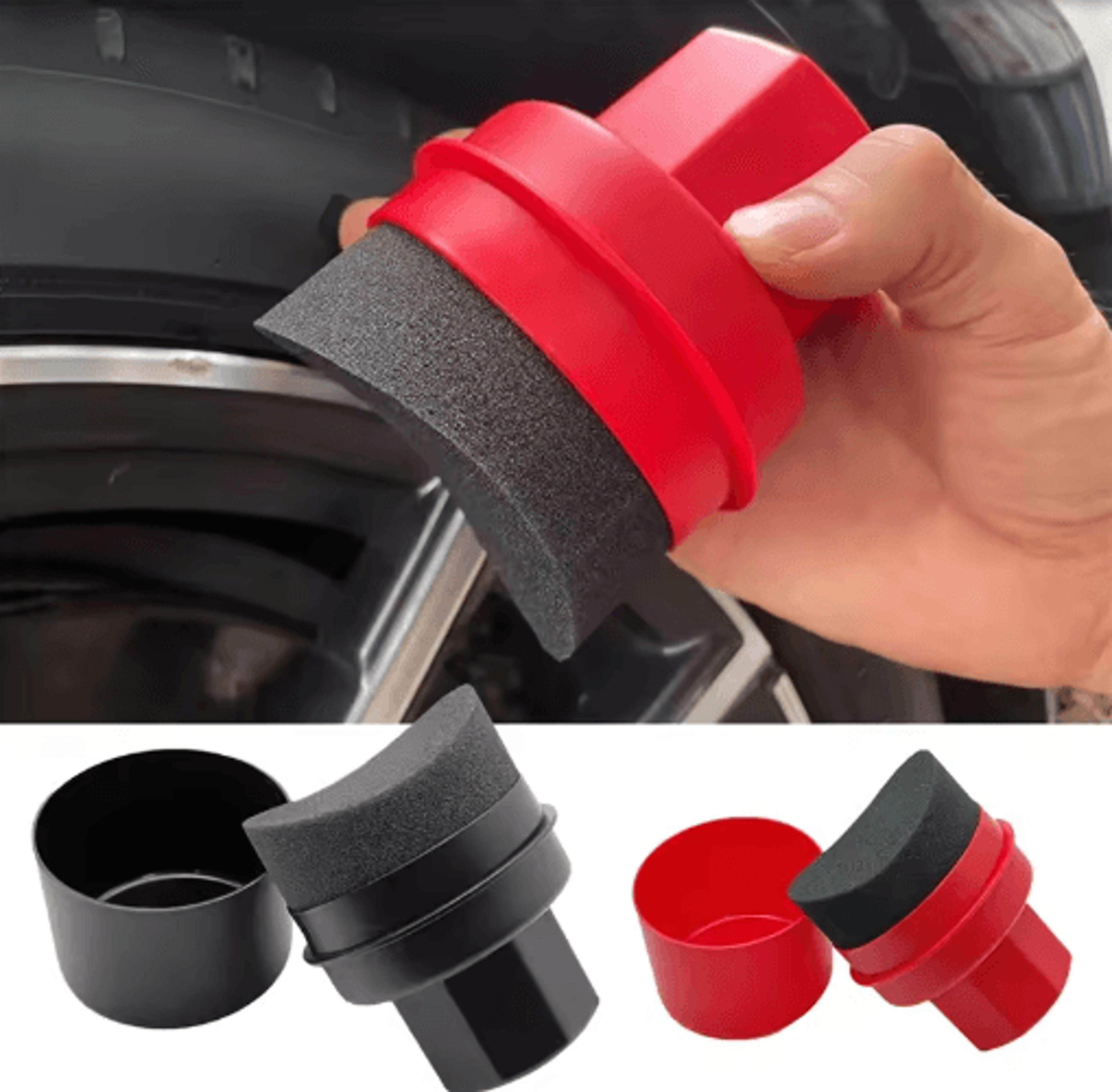 Curved Car Tire Waxing Sponge Applicator With Protective Lid 0