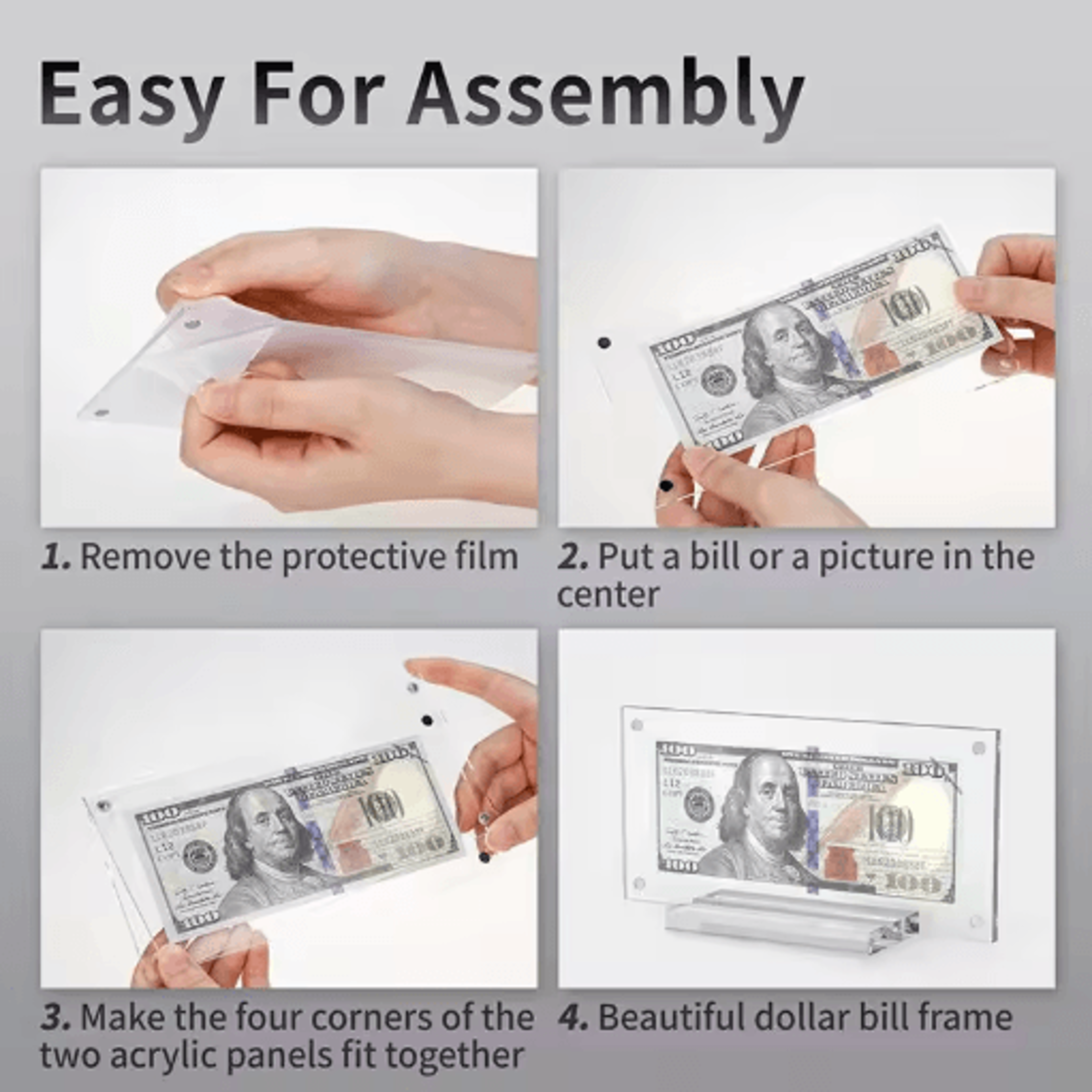 Clear Acrylic Dollar Bill And Commemorative Coin Display Frame With Base 1 To 2 PCS 4