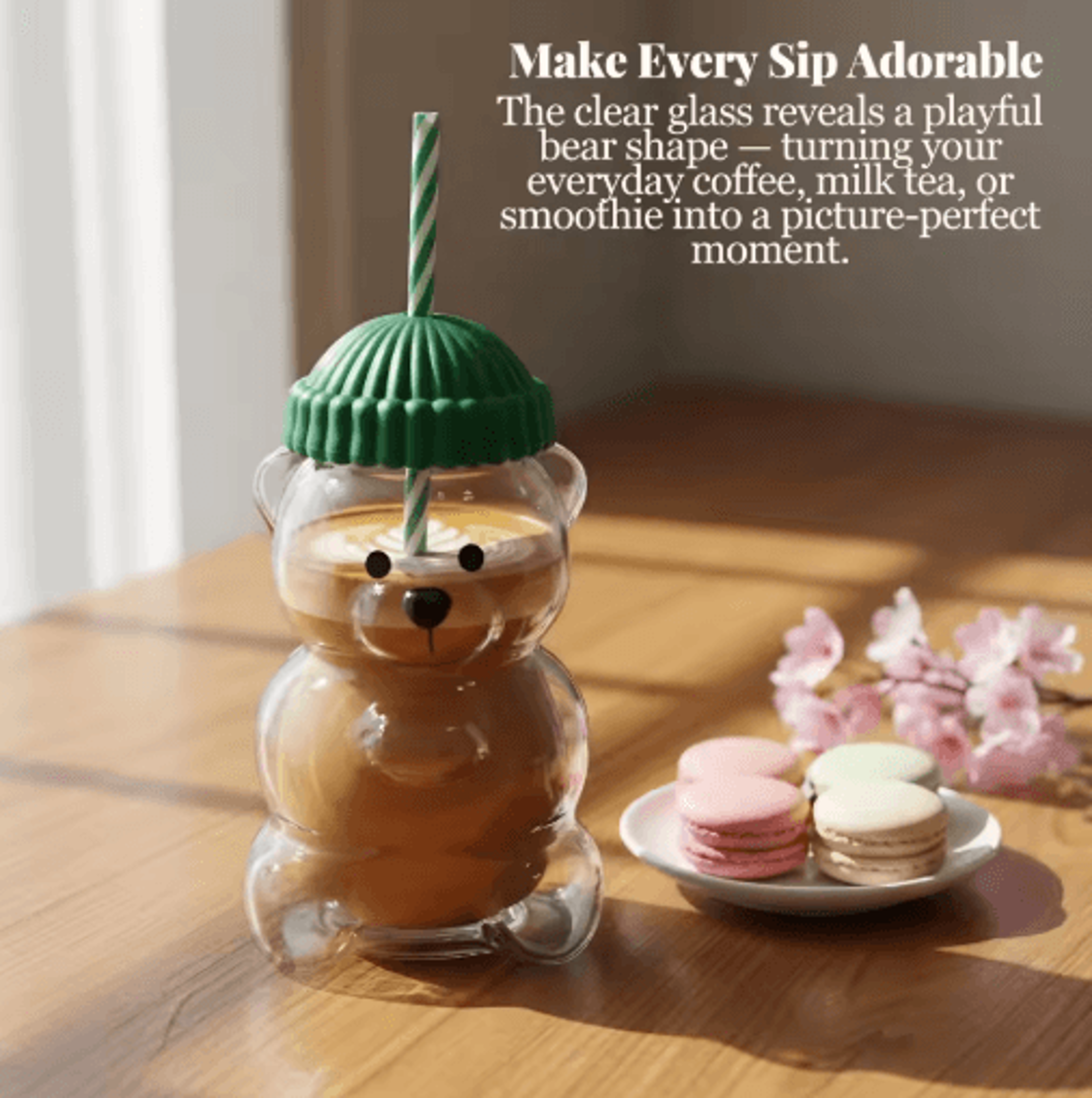 Homey Bear Glass Cup With Lid And Straw 20 Oz Cute Bear Coffee And Juice Tumbler 3