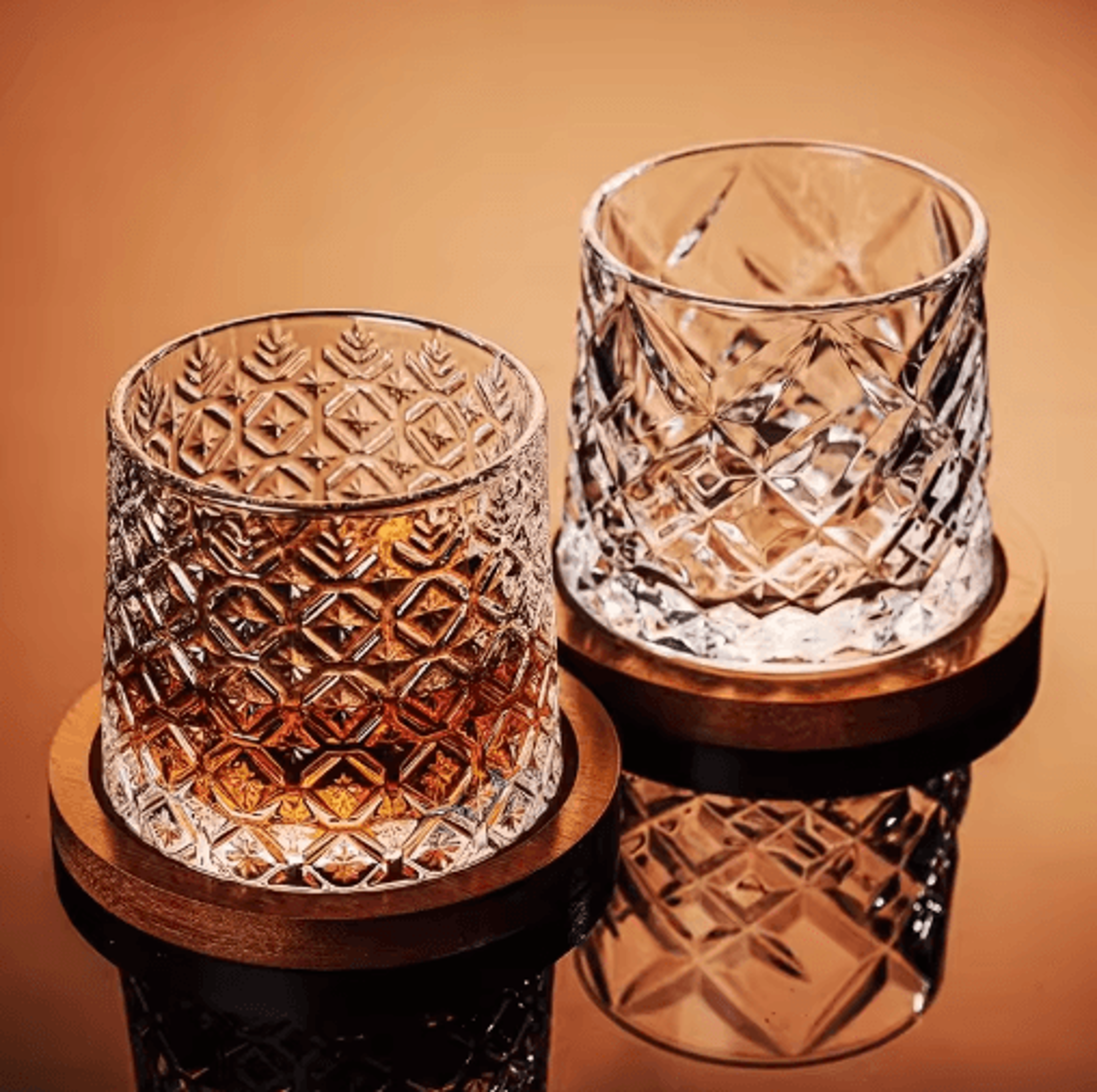 Rotating Base Crystal Whiskey Glass Spinning Tumbler For Whiskey Wine And Brandy 12
