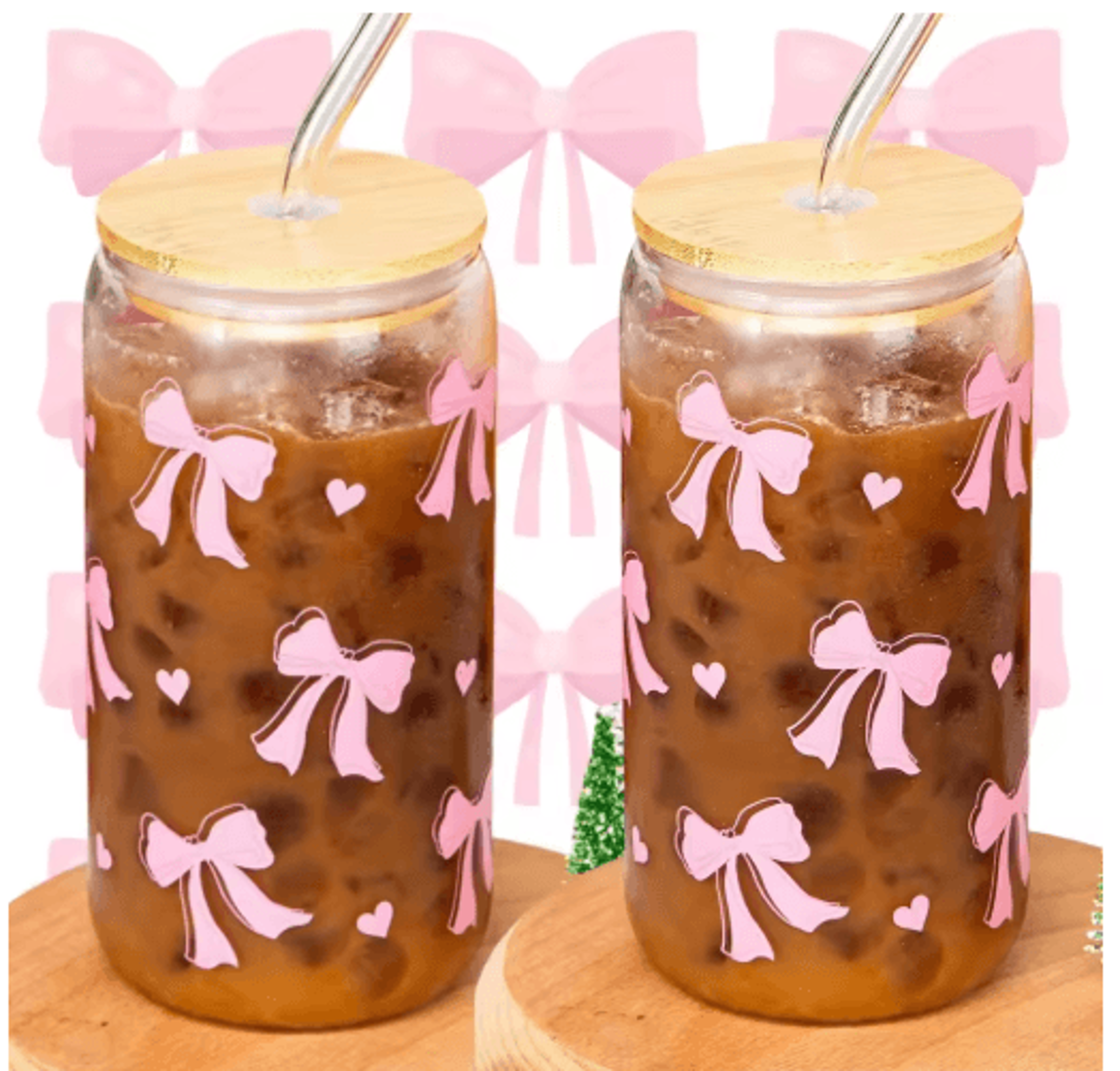 Cherry Bow Glass Tumbler With Straw 2