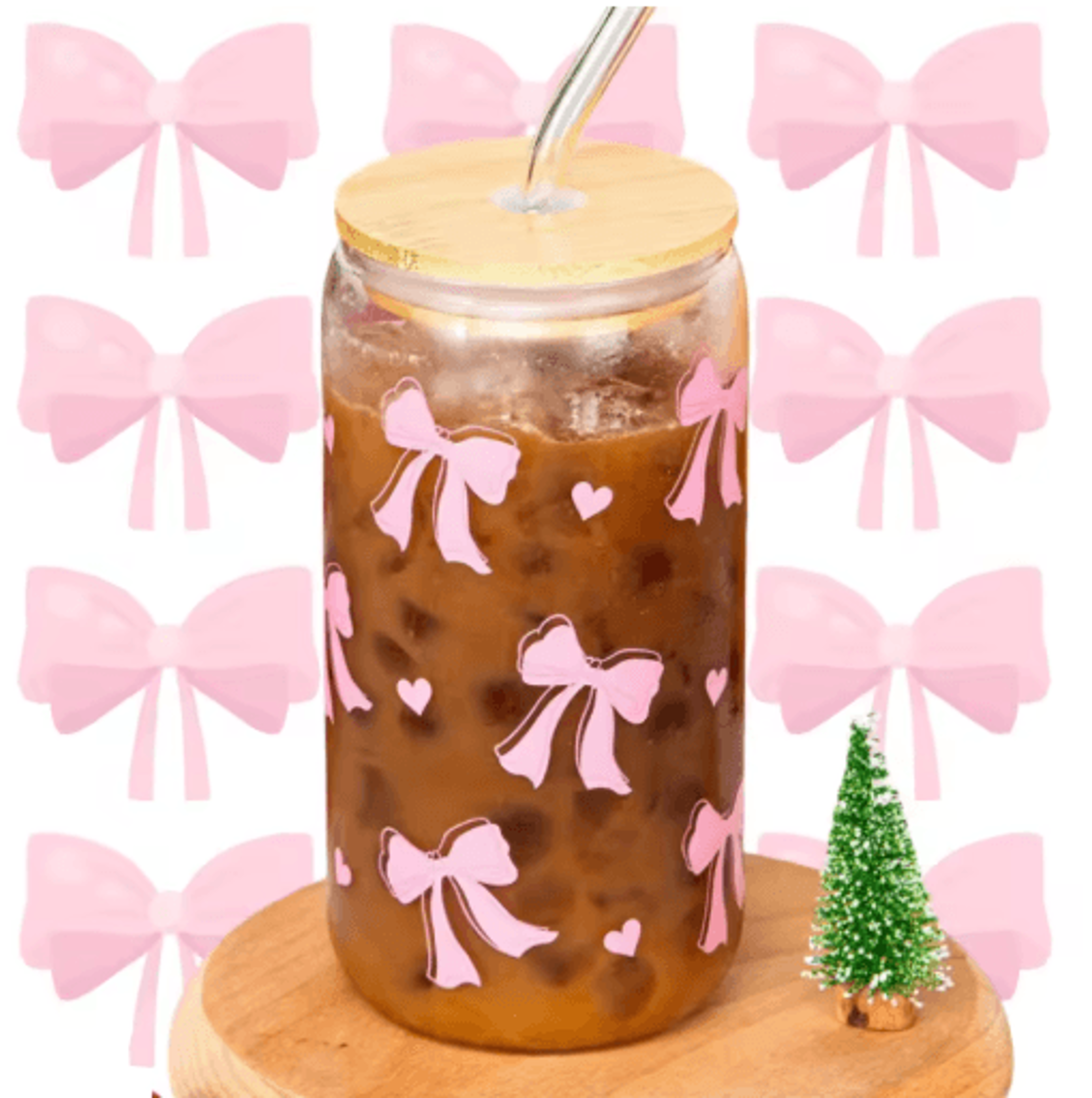Cherry Bow Glass Tumbler With Straw 3