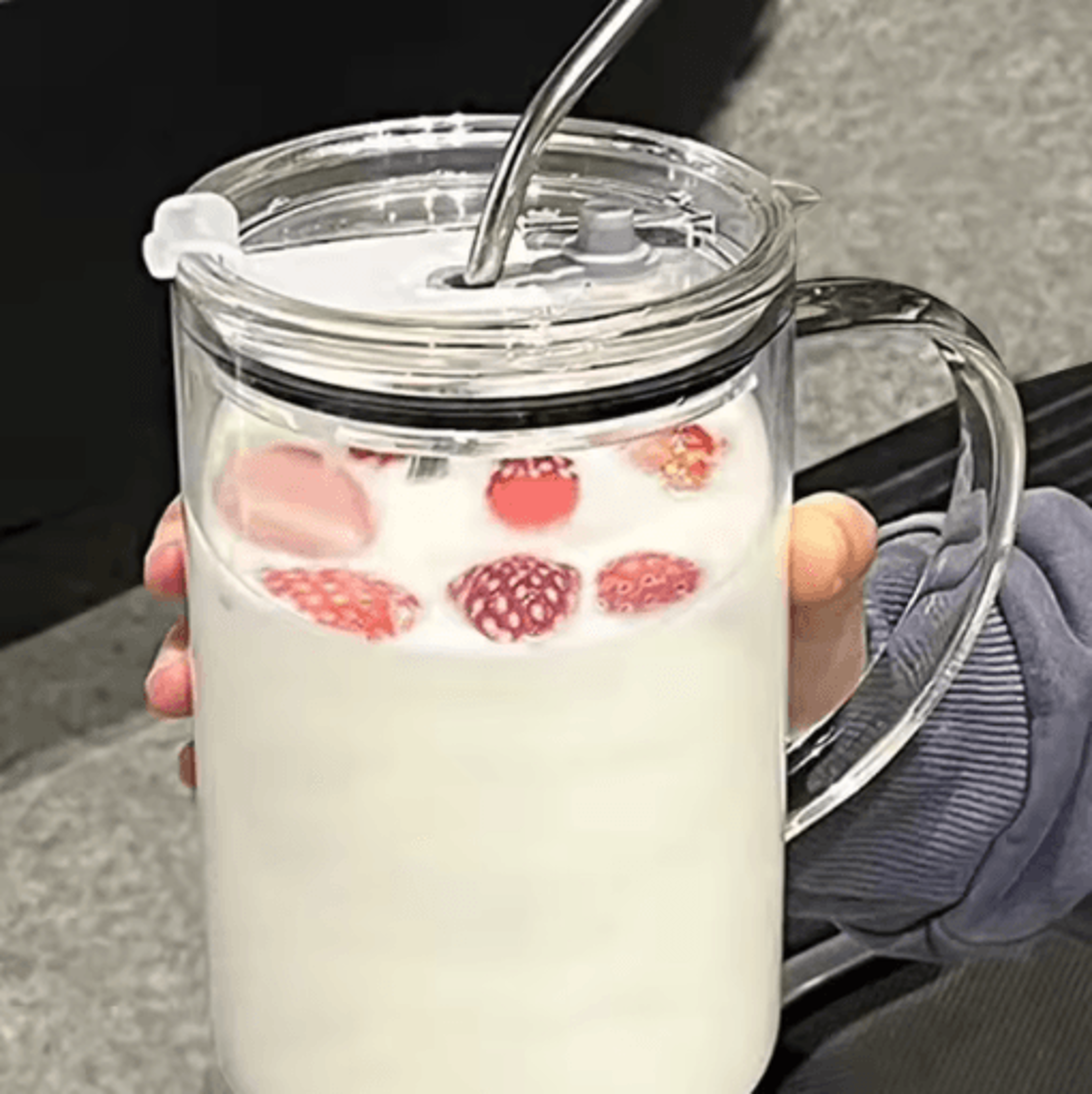 1000 Ml Large Glass Tumbler With Lid And Straw Transparent Coffee Juice And Milk Mug 2