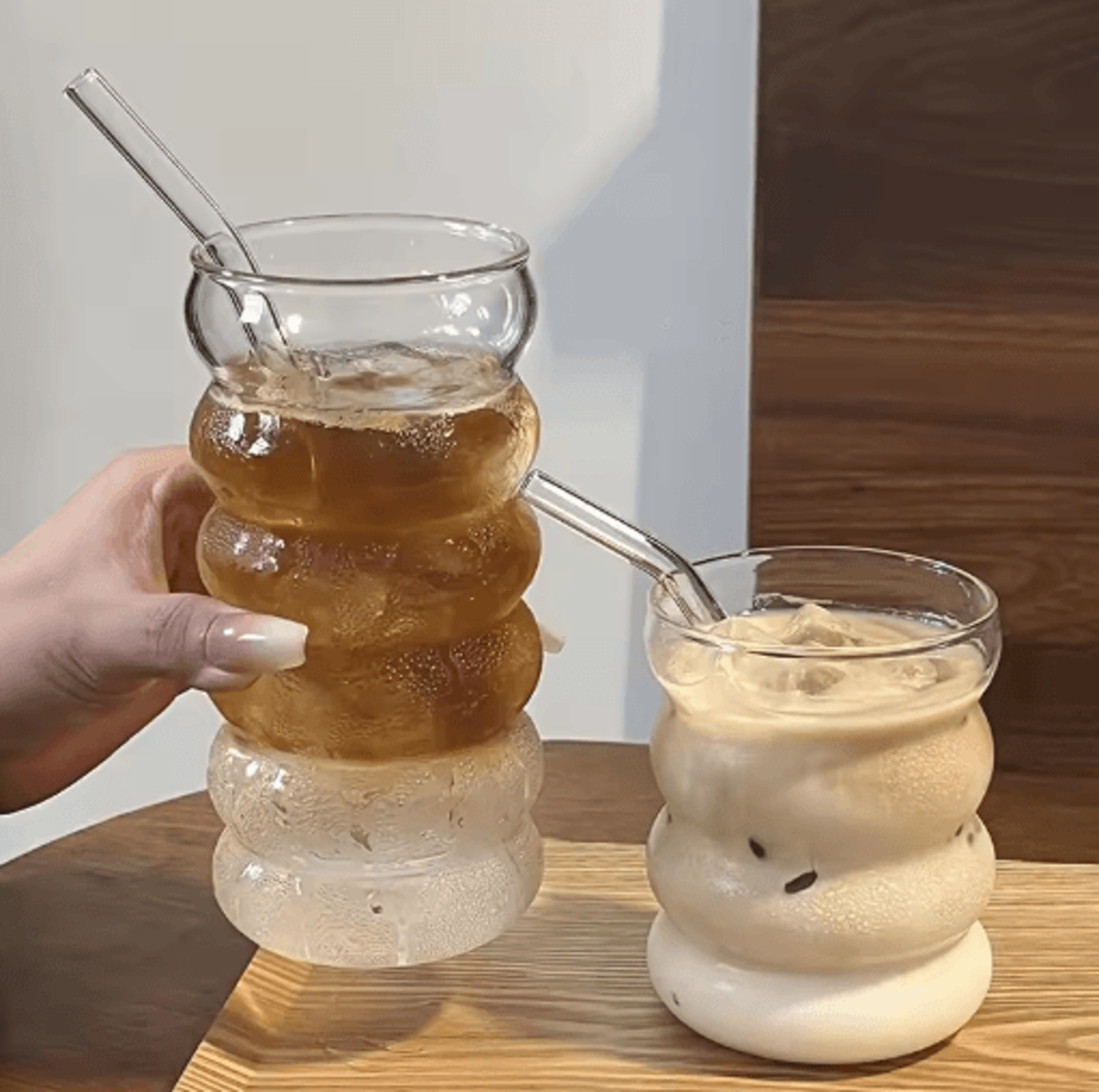 INS Style Transparent Glass Coffee Mug Heat Resistant Ripple Tumbler For Cocktails And Beverages 1  25