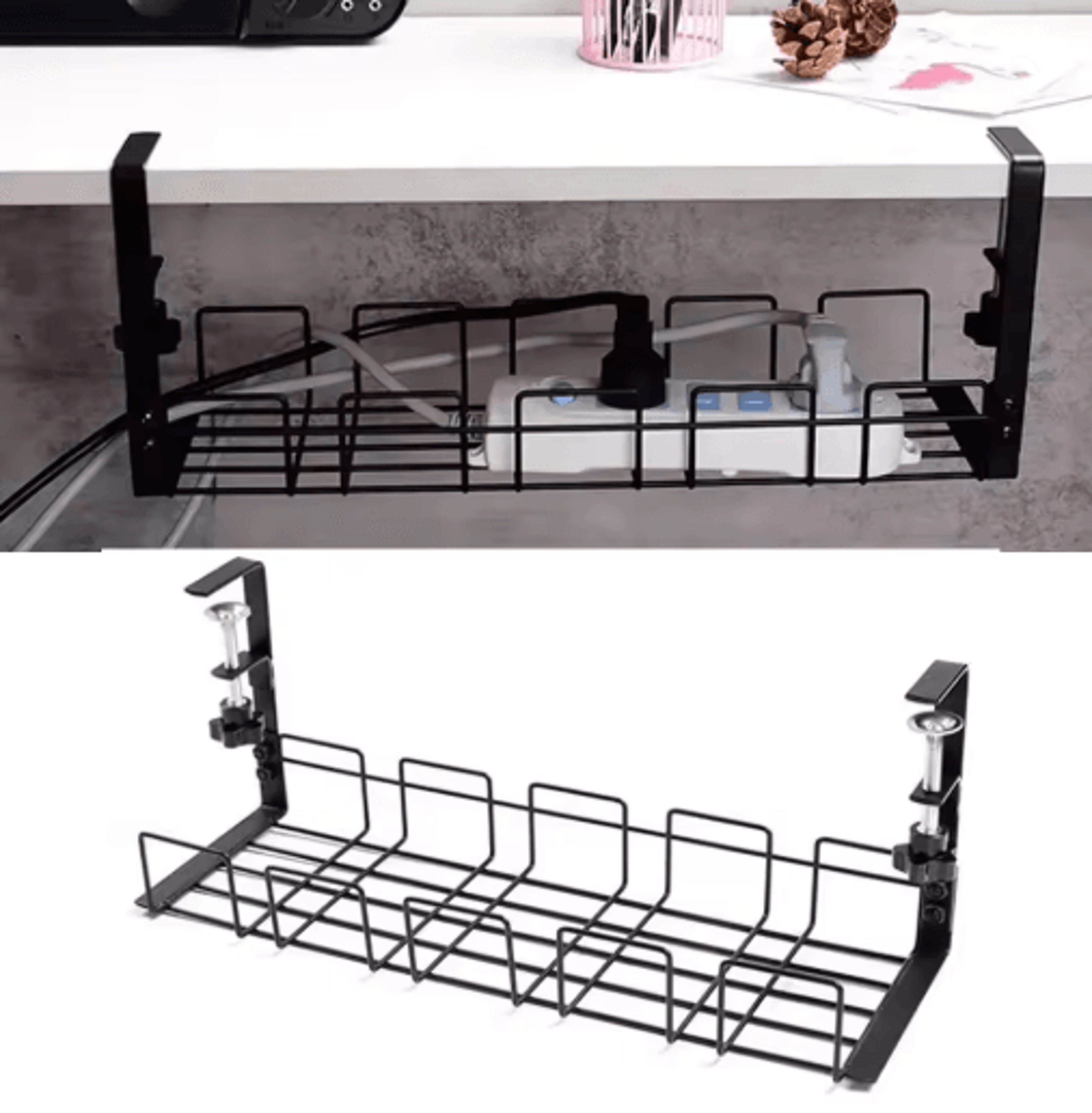 Metal Under Table Storage Rack  Cable Management Tray For Home And Office 6
