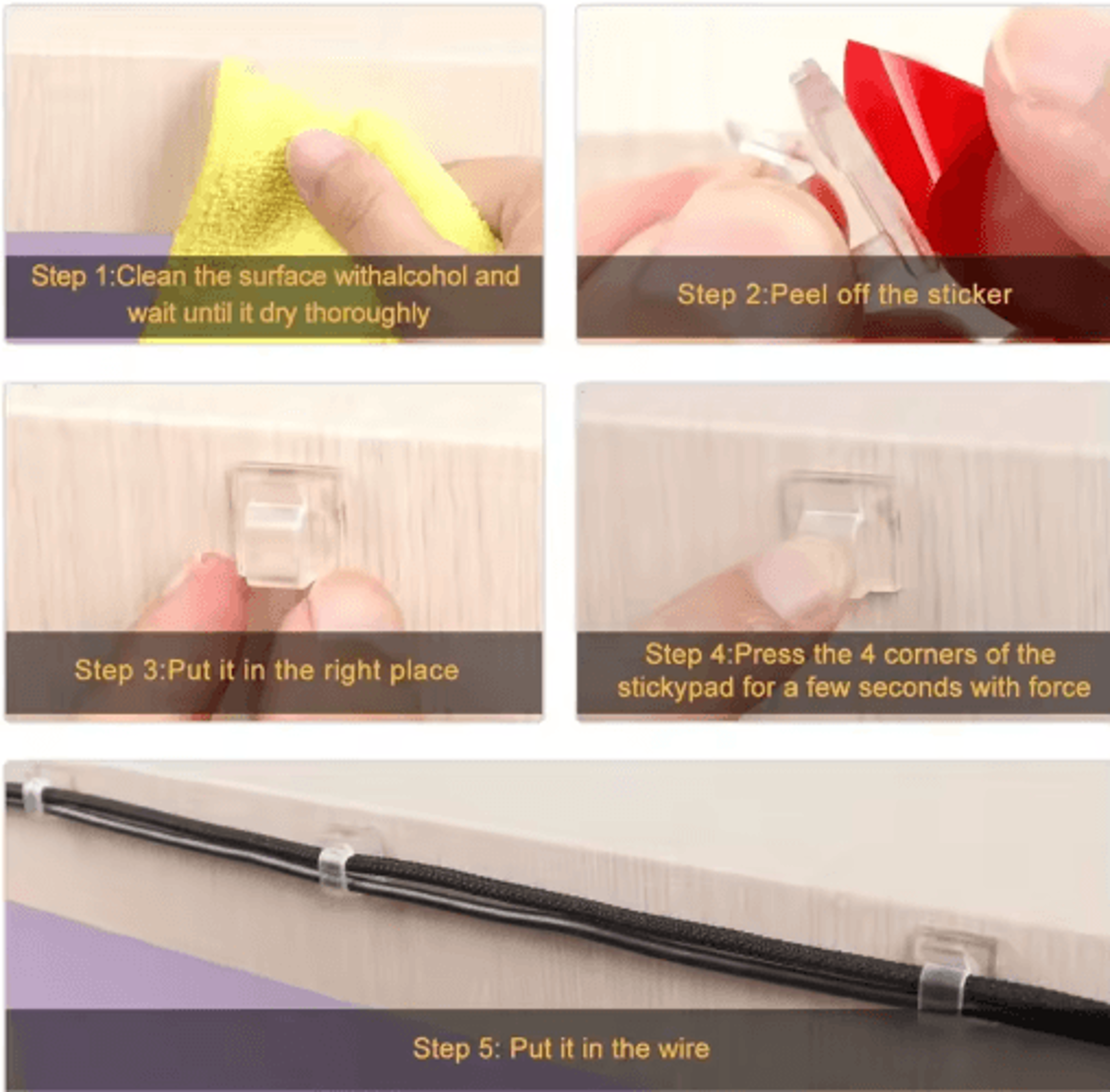 SelfAdhesive Cable Holder Clips For Home Office  Car 4