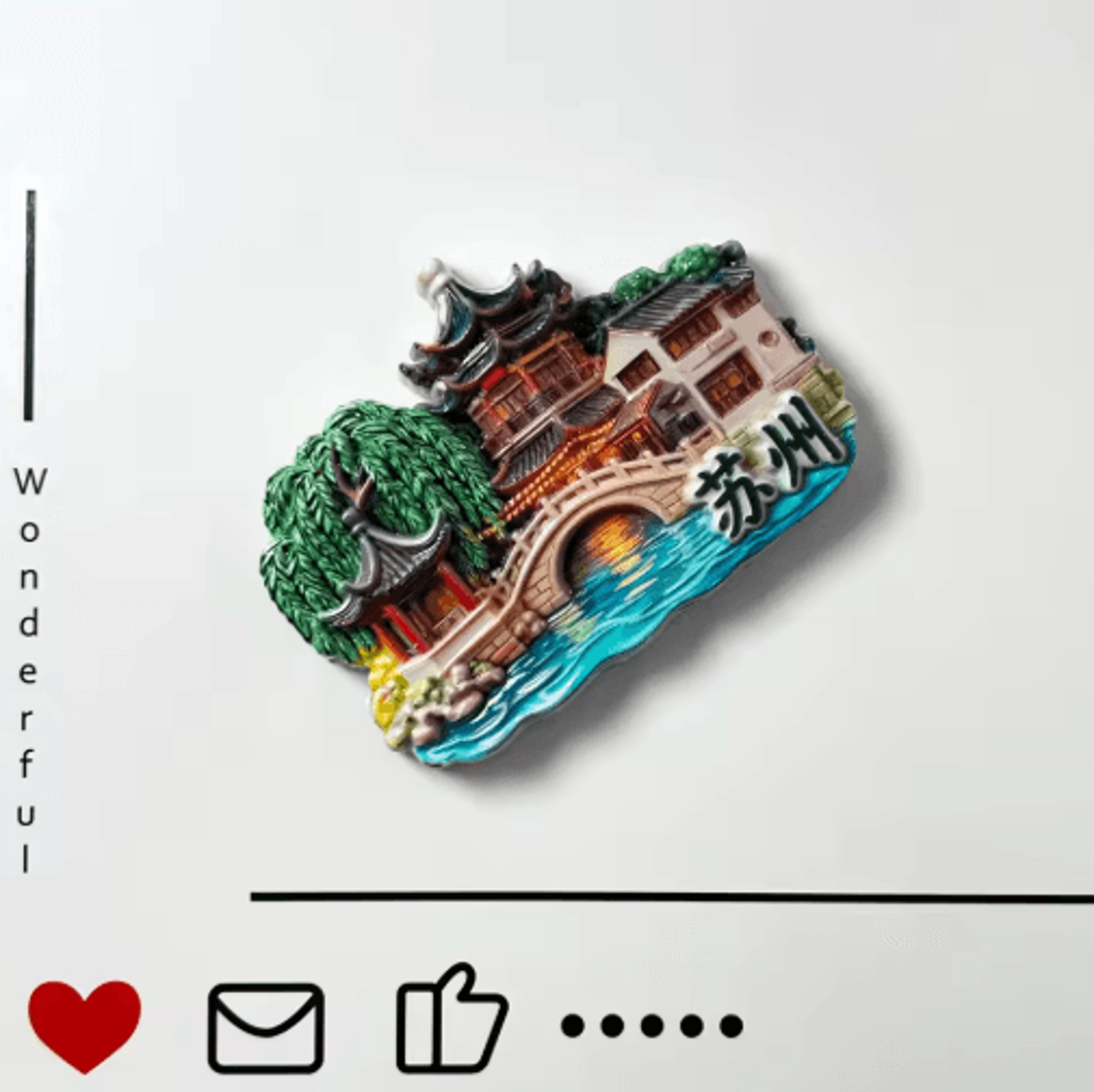 Suzhou Gardens Moon Tower Relief Landscape Home Decor Souvenir 5